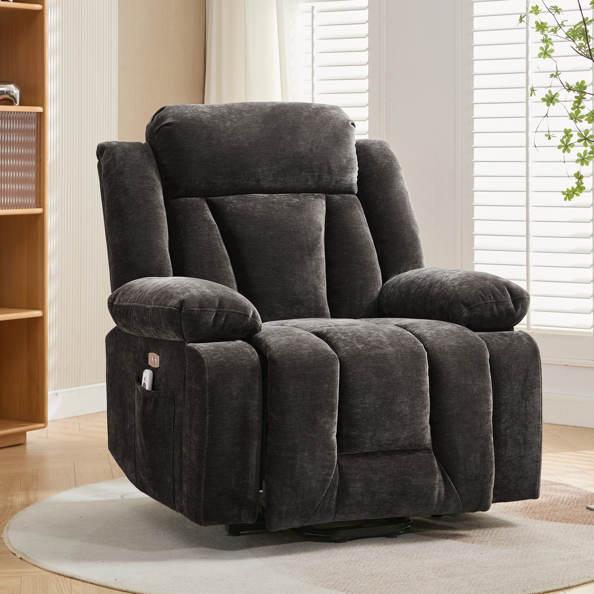 Merax Massagesessel mit 8-Punkt-Massagefunktion, Fernsehsessel mit USB-Anschluss (Chenille-Stoff, 1-St), Relaxsessel mit Heizfunktion & Hebefunktion, Staufach & Seitentaschen