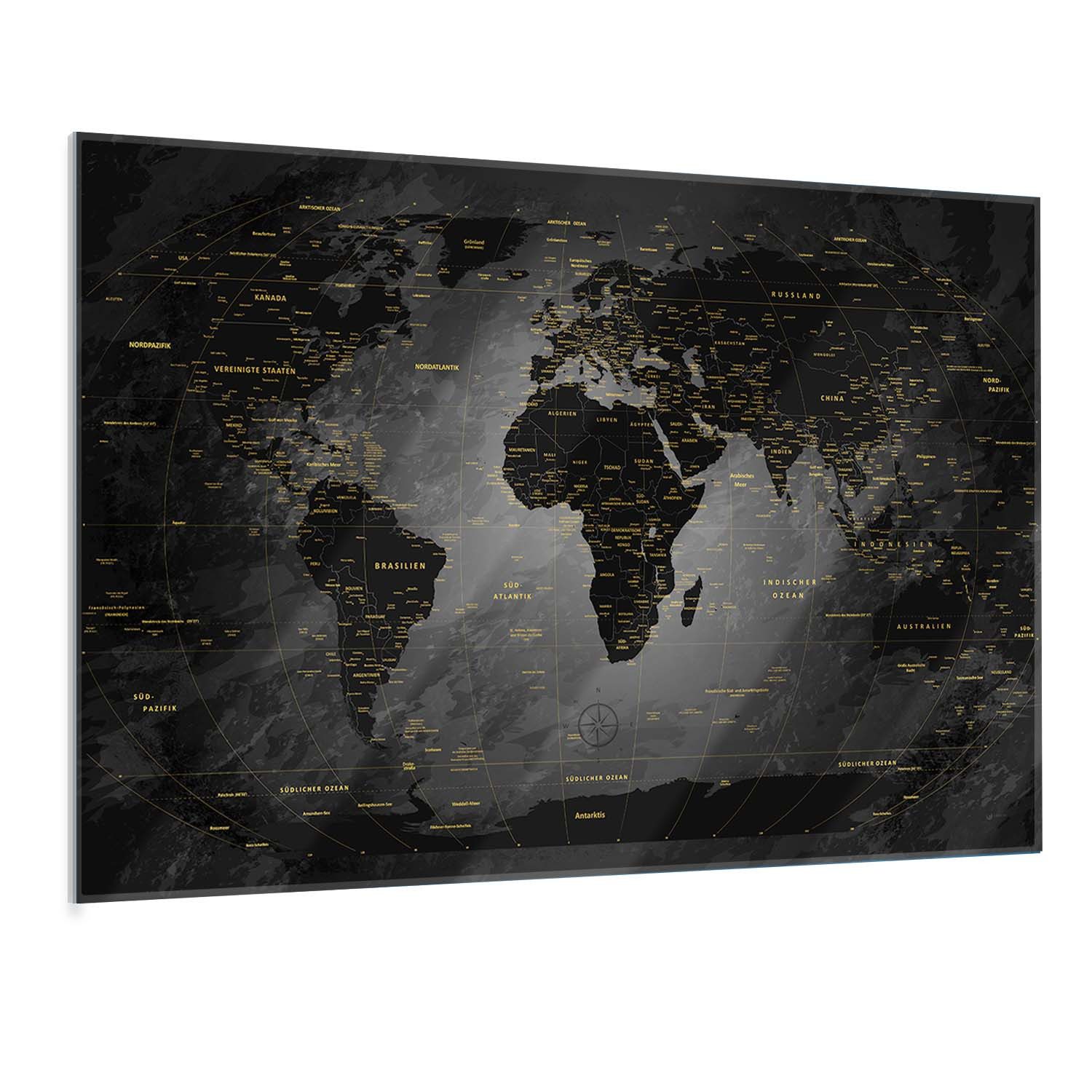 LANA KK Glasbild magnetische Weltkarte, deutsche Beschriftung