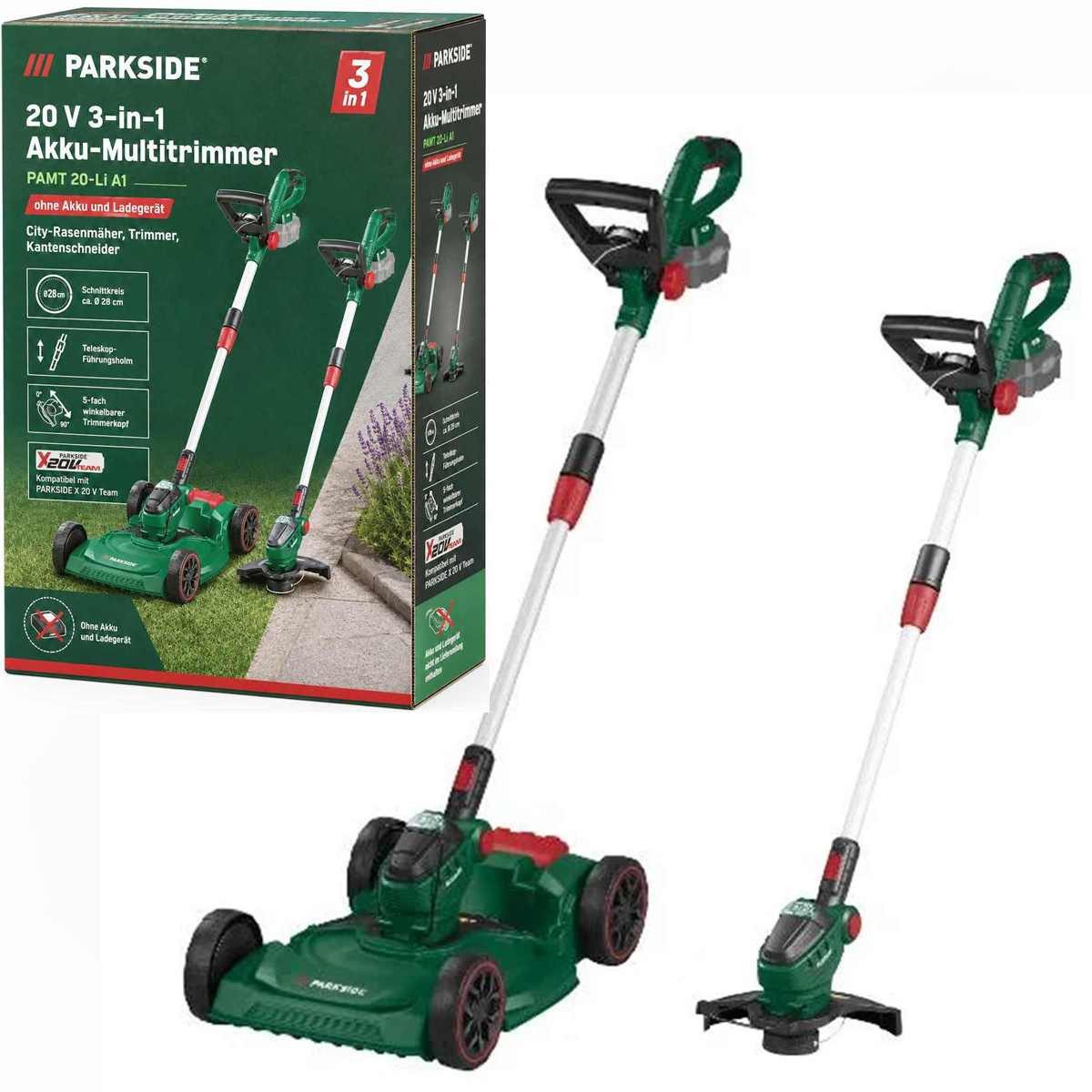 Parkside Akku-Rasentrimmer 20 V 3in1-Akku -Rasen - Multitrimmer PAMT 20-Li ohne Akku, Ladegerät