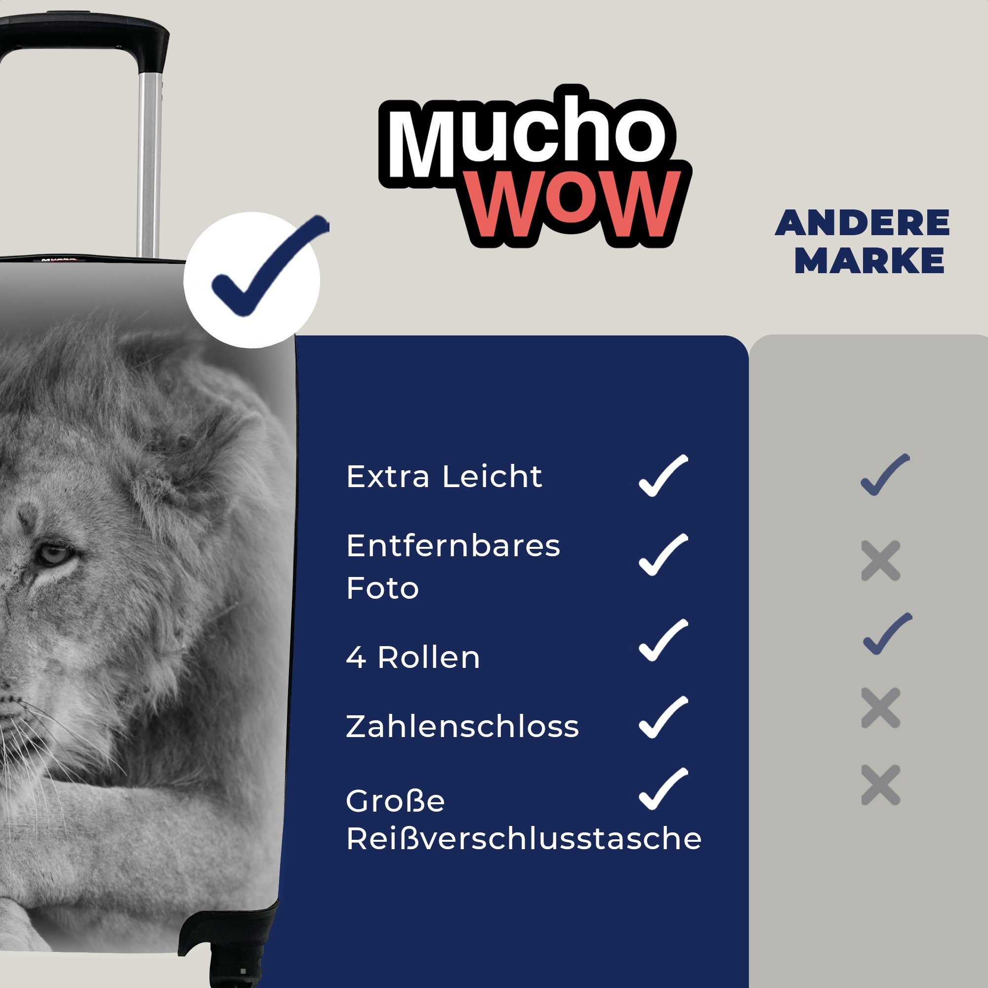 Handgepäckkoffer Handgepäck MuchoWow mit Reisetasche Schwarz, Ferien, Löwe Wild Rollen, für Reisekoffer rollen, Trolley, - 4 -