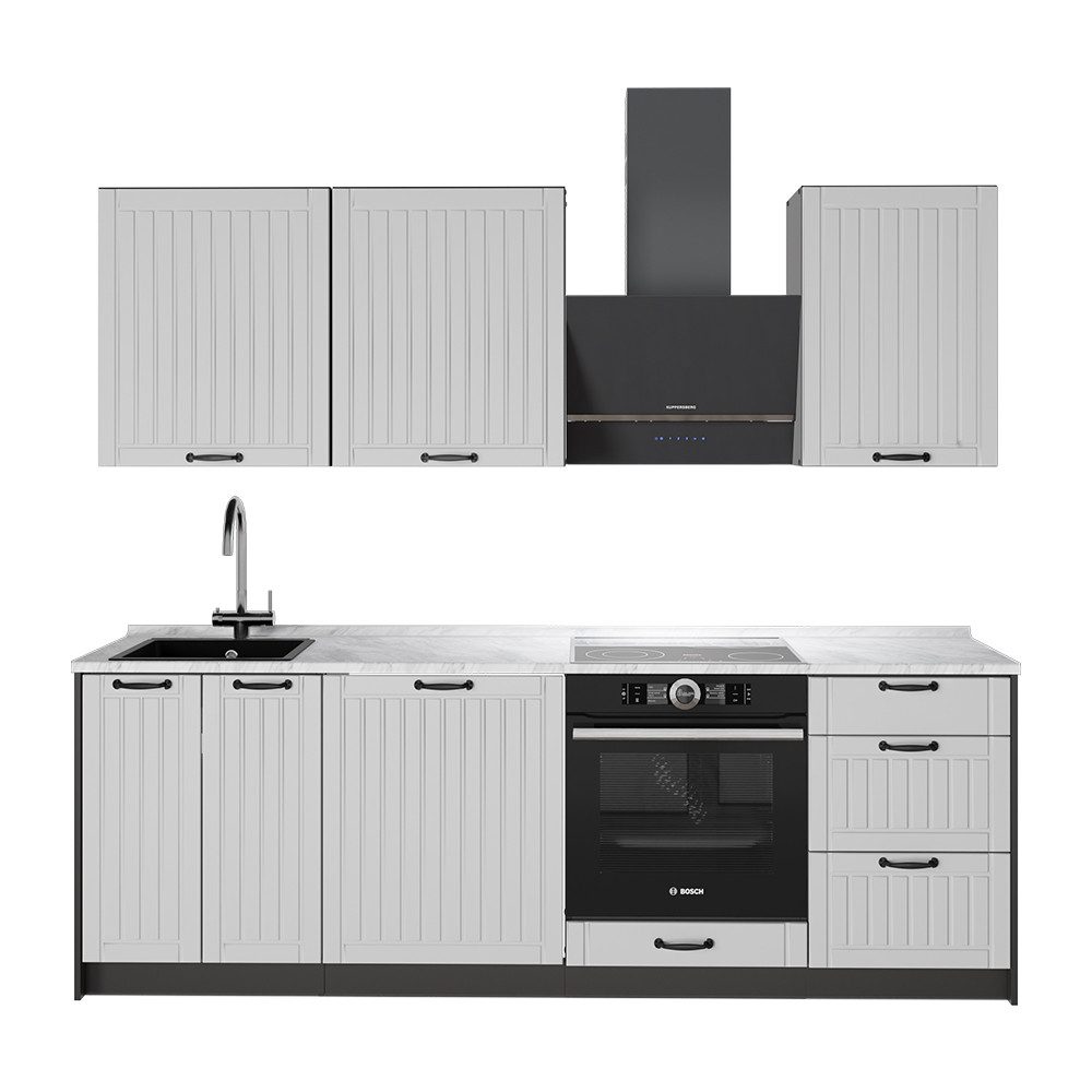 Vicco Küchenzeile Fame-Line, Weiß Landhaus/Anthrazit, 230 cm, AP Marmor