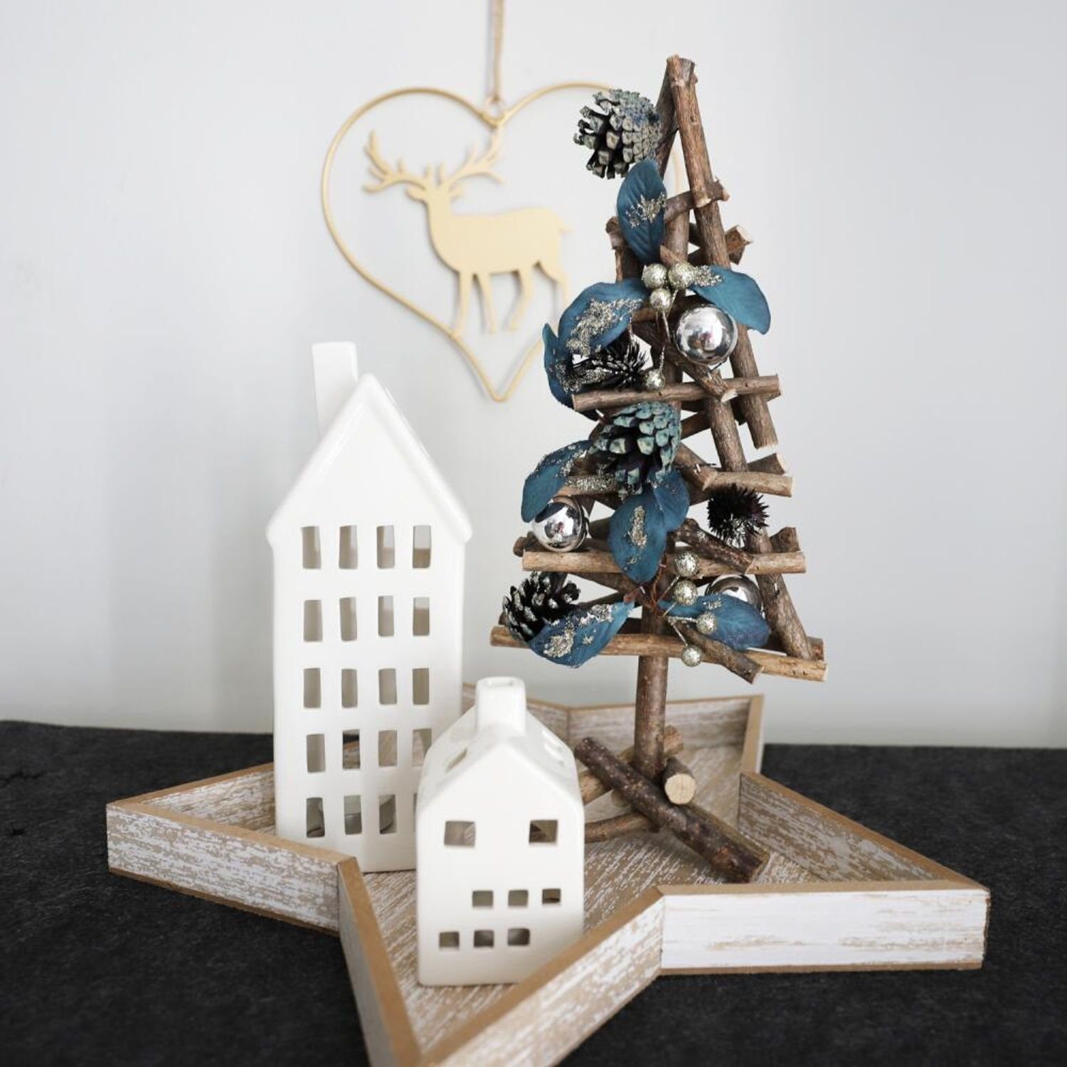 Dekoration BURI aus 8x Dekofigur Deko Ambiente Ästen wohn Advent Baum mit Weihnachten