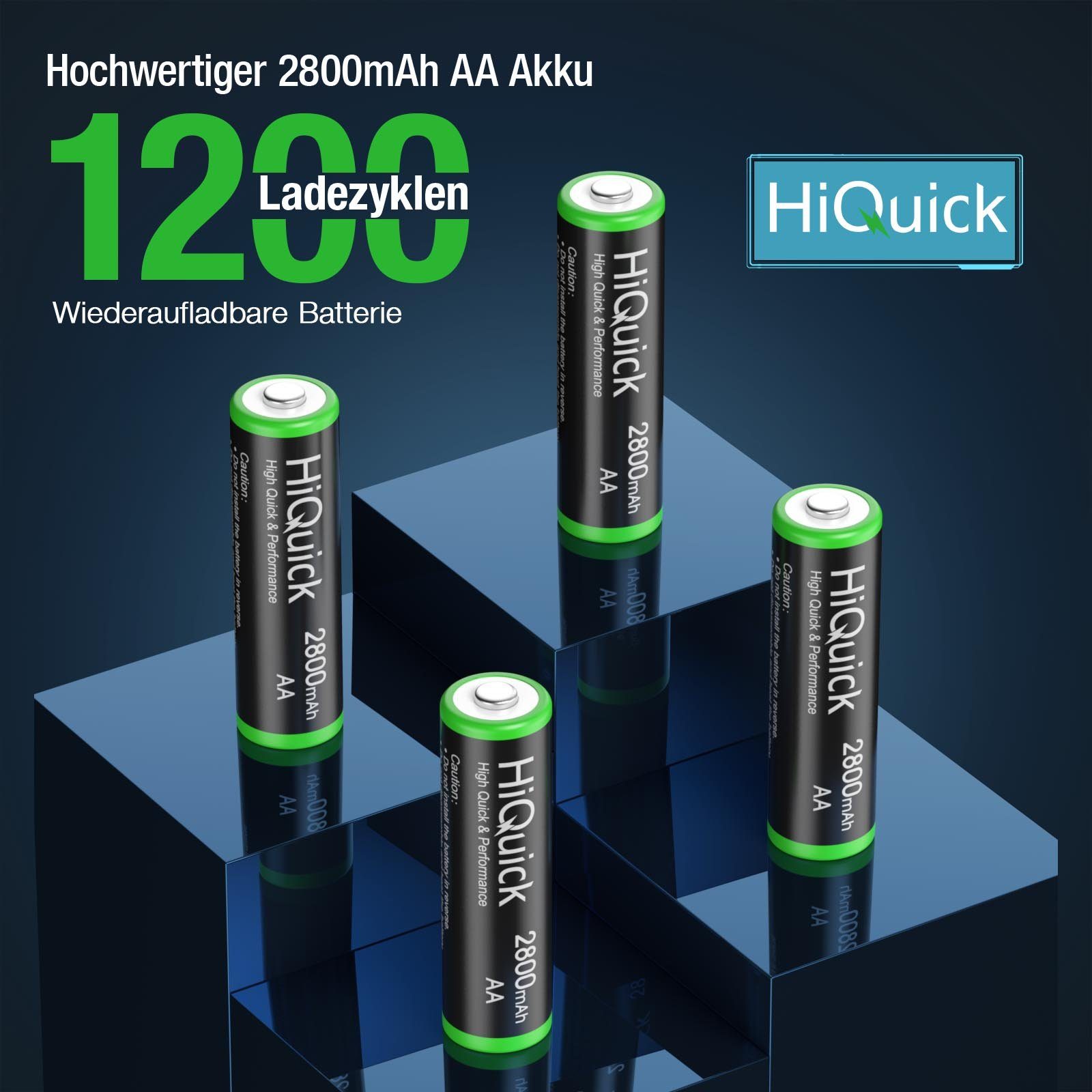 (1,2 St) AA Mignon V, AA Wiederaufladbare 2800mAh Akku,NI-MH Akku Akku,1,2V HiQuick Batterien 8