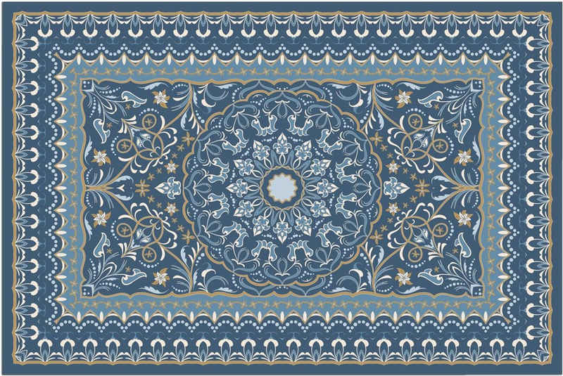 Fußmatte Türmatte Vintage Floral blau in 40x60 cm als Fussabtreter, matches21 HOME & HOBBY, rechteckig, Höhe: 5 mm, Rutschfester Türvorleger für innen als waschbare Schmutzfangmatte
