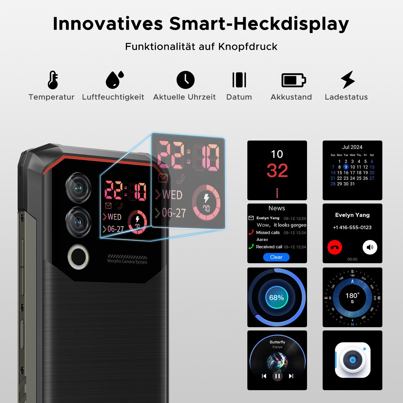 DOOGEE Blade 10 Max Handy mit 1.54" Heckdisplay Smartphone (6.56 Zoll, 256 GB Speicherplatz, 50 MP Kamera, Android 15, 90Hz,50MP+8MP, Fingerabdruck/Face ID/NFC/OTG)