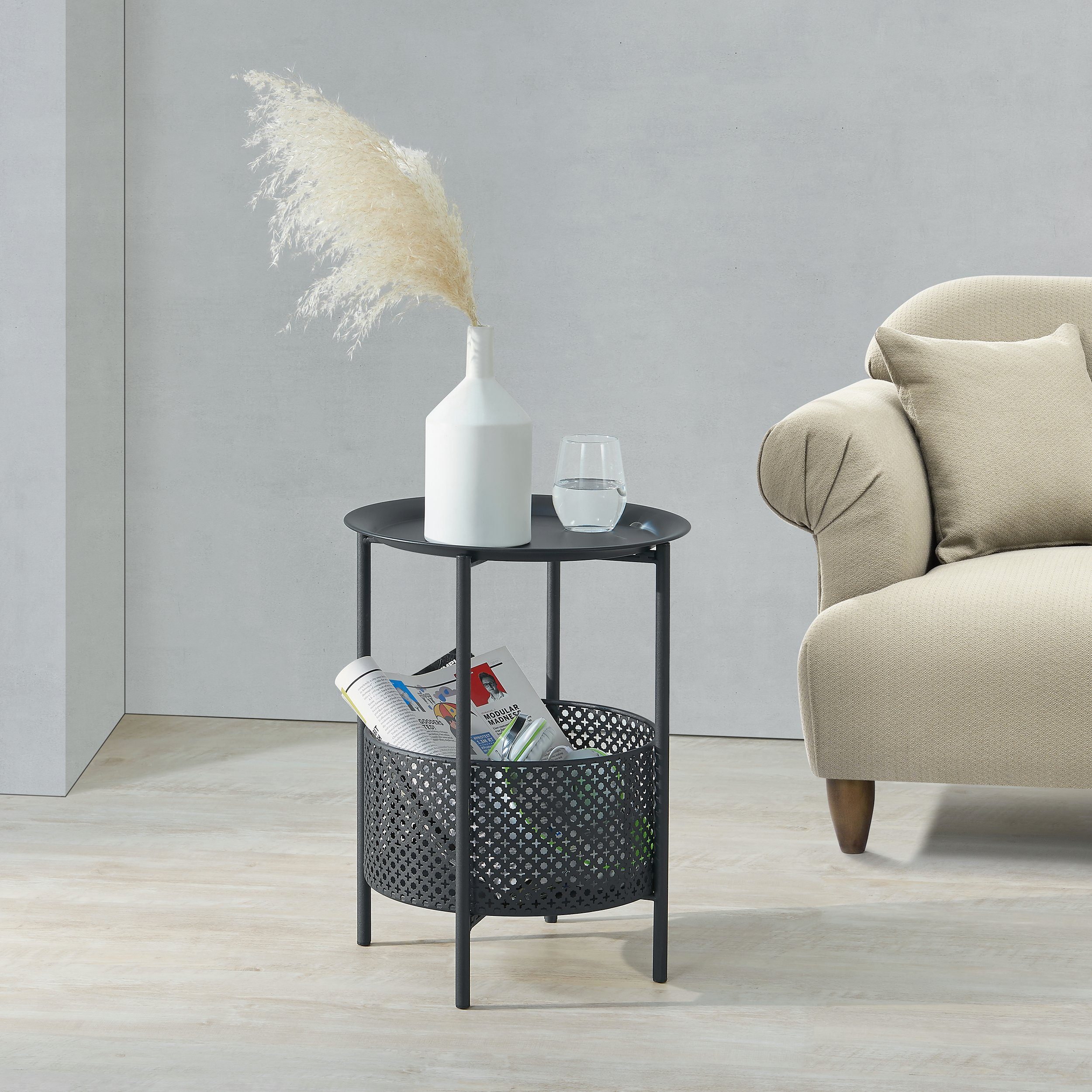 en.casa Beistelltisch, Beistelltisch Kruibeke 46x35cm mit Korb Metall Kaffe günstig online kaufen