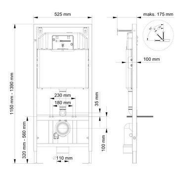 Aloni Tiefspül-WC AL5509Komplett, wandhängend, Abgang waagerecht, Aloni Wand / Hänge WC Toilette Softclose-Deckel Vorwandelement