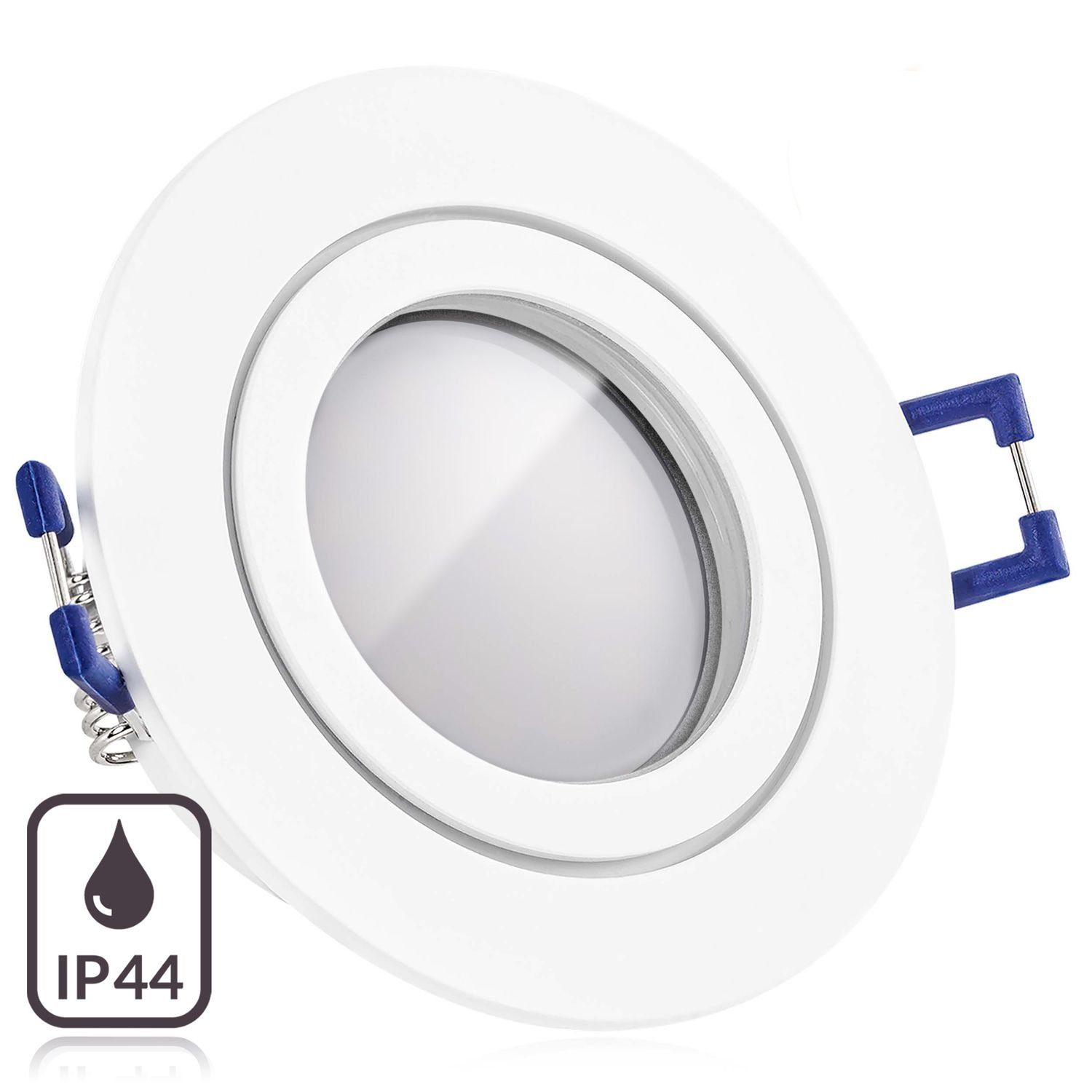 LEDANDO LED Einbaustrahler IP44 LED Einbaustrahler Set Weiß matt mit LED GU5.3 / MR16 Markenstrah