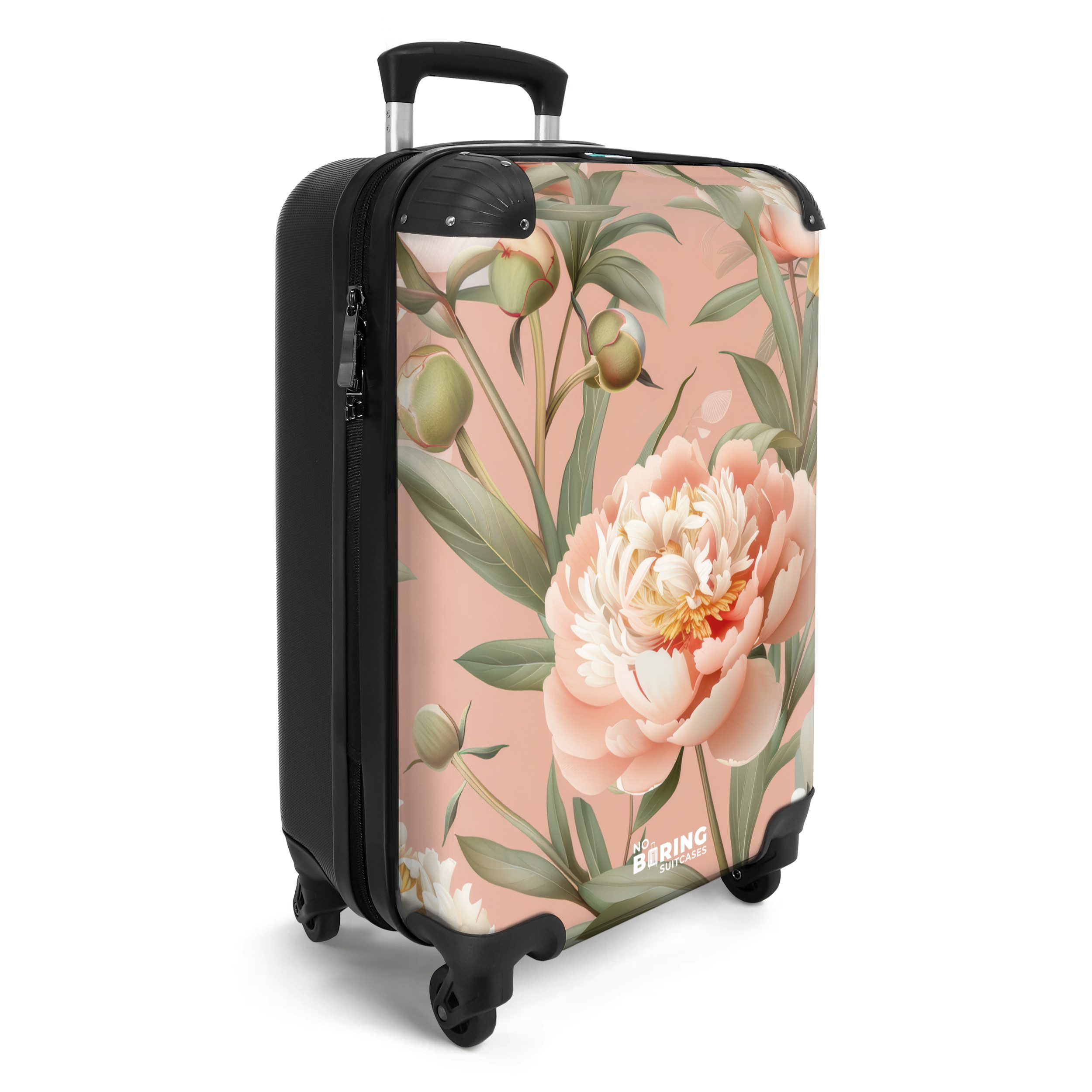NoBoringSuitcases.com© Hartschalen-Trolley Rosa mit Pfingstrosen 55x35x20cm günstig online kaufen