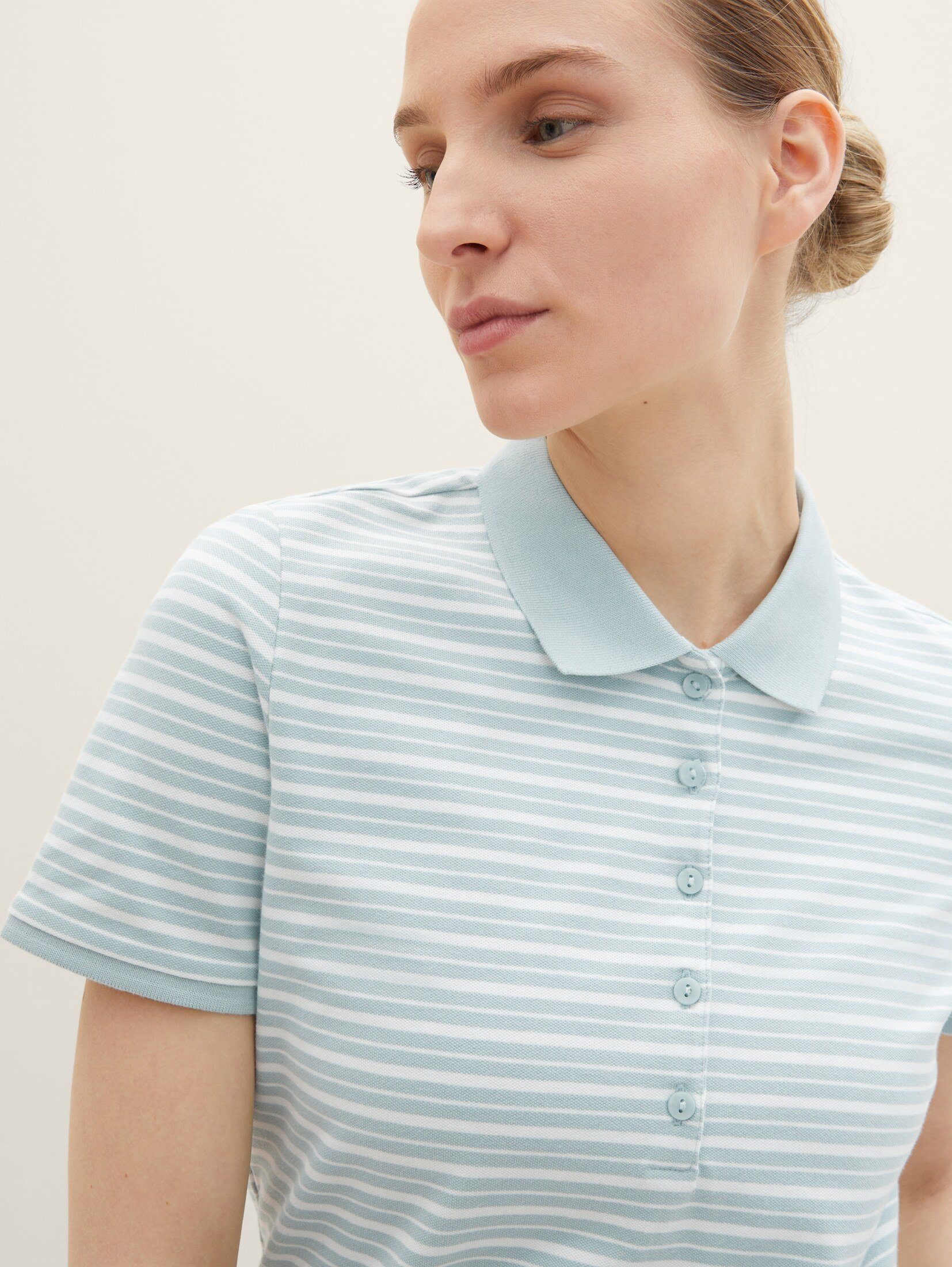 white Poloshirt TOM Kurzarm-Poloshirt stripe horizontal blue Gemustertes TAILOR