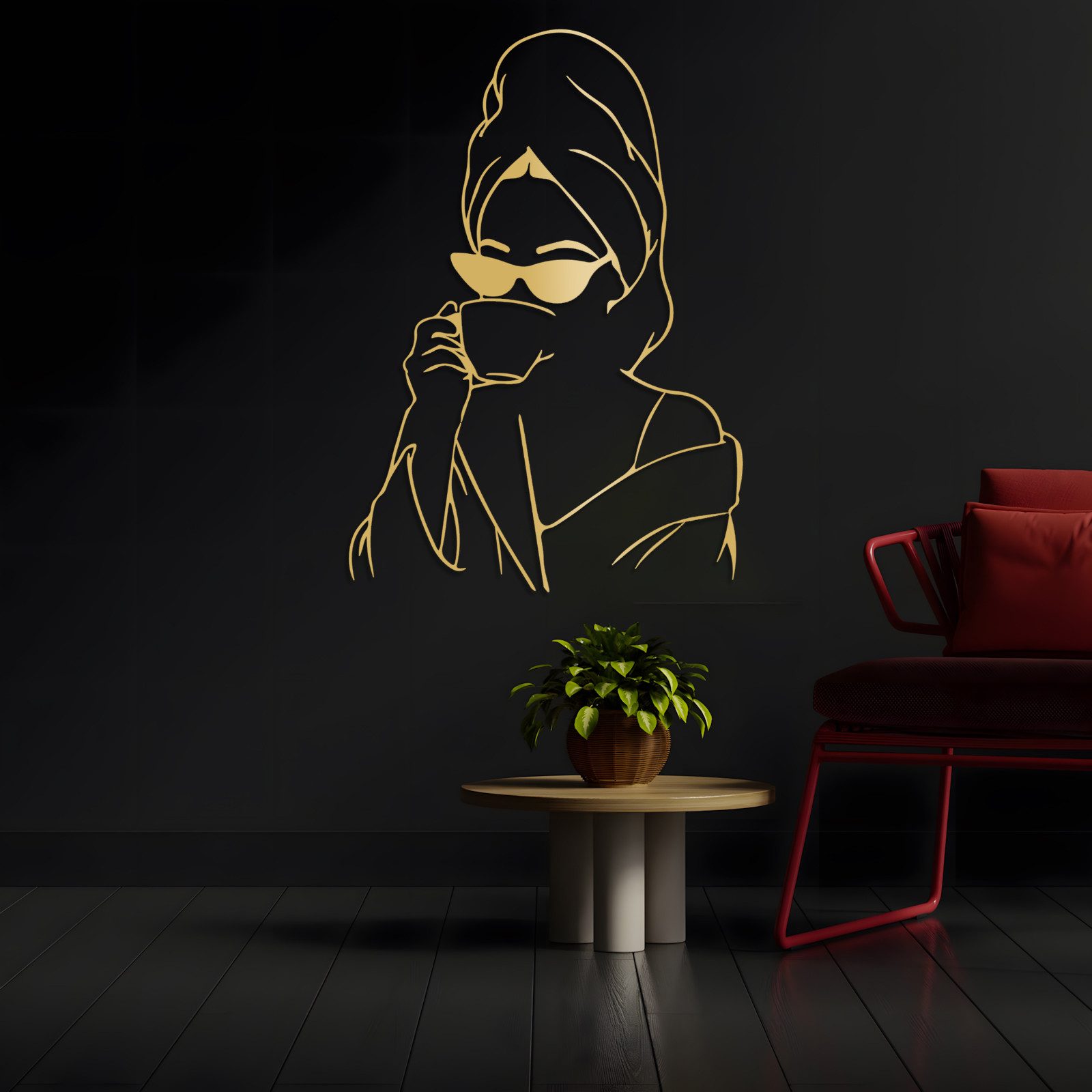 Jumpeak Wanddekoobjekt Wanddekoration “Bademantel für Damen”, Sonnenbrille, Kaffeetasse, Linien, Metall, 4 Farben, 3Größen, Wanddekoration für das Wohnzimmer,Trendig