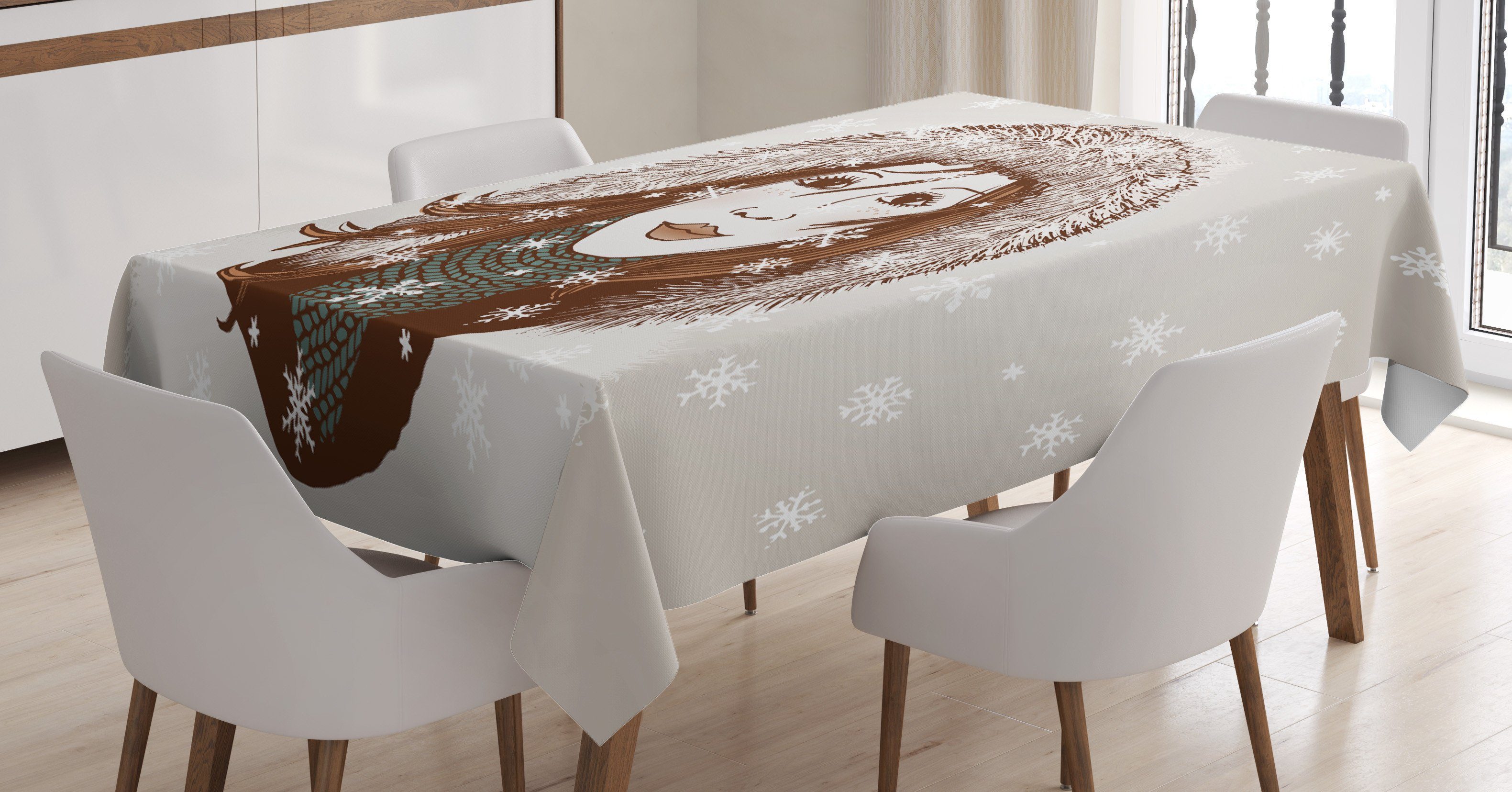 den Abakuhaus Für geeignet Hoody Außen Waschbar Tischdecke Klare Lady Bereich ihrem Winter in Farbfest Farben, Mantel und