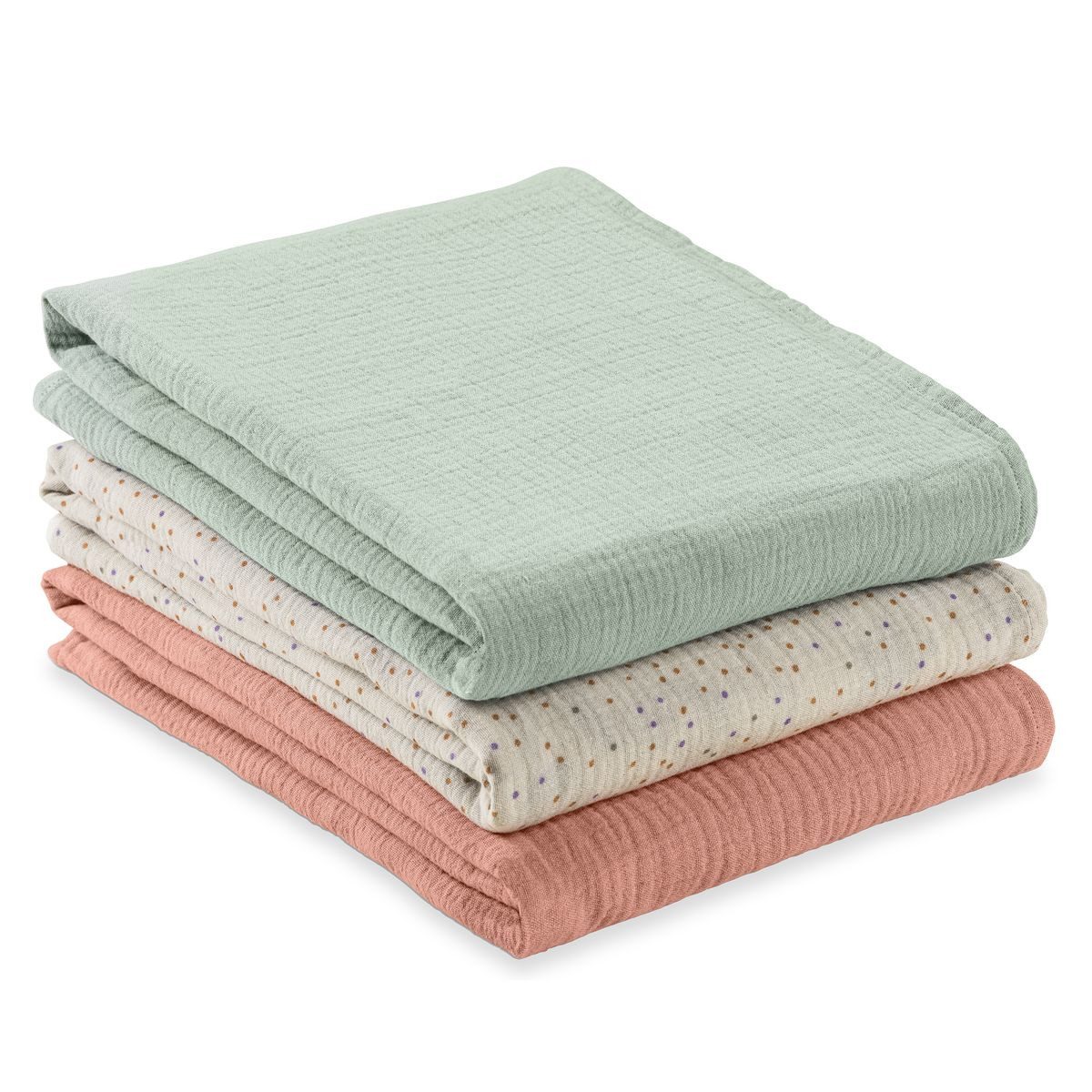 Hauck Stoffwindeln Cuddle N Clean - Sage / Beige Dots / Cork, Mullwindeln Mulltücher 3 Stück 80x80 cm Spucktücher maschinenwaschbar