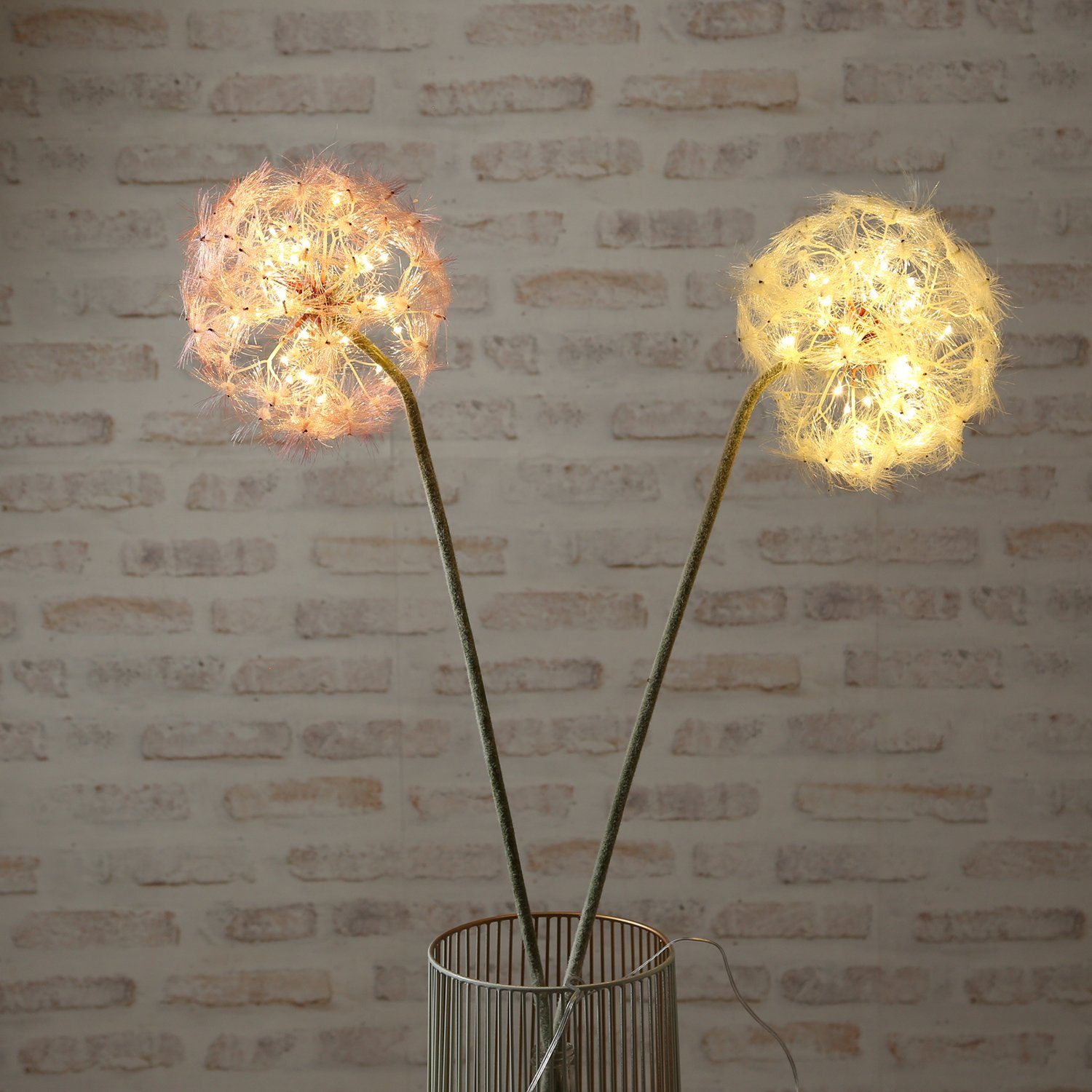 Dandelion Pusteblume 22-flammig Kunstblume rosa, MARELIDA XL Blume LED-Leuchtzweig Vasendeko LED