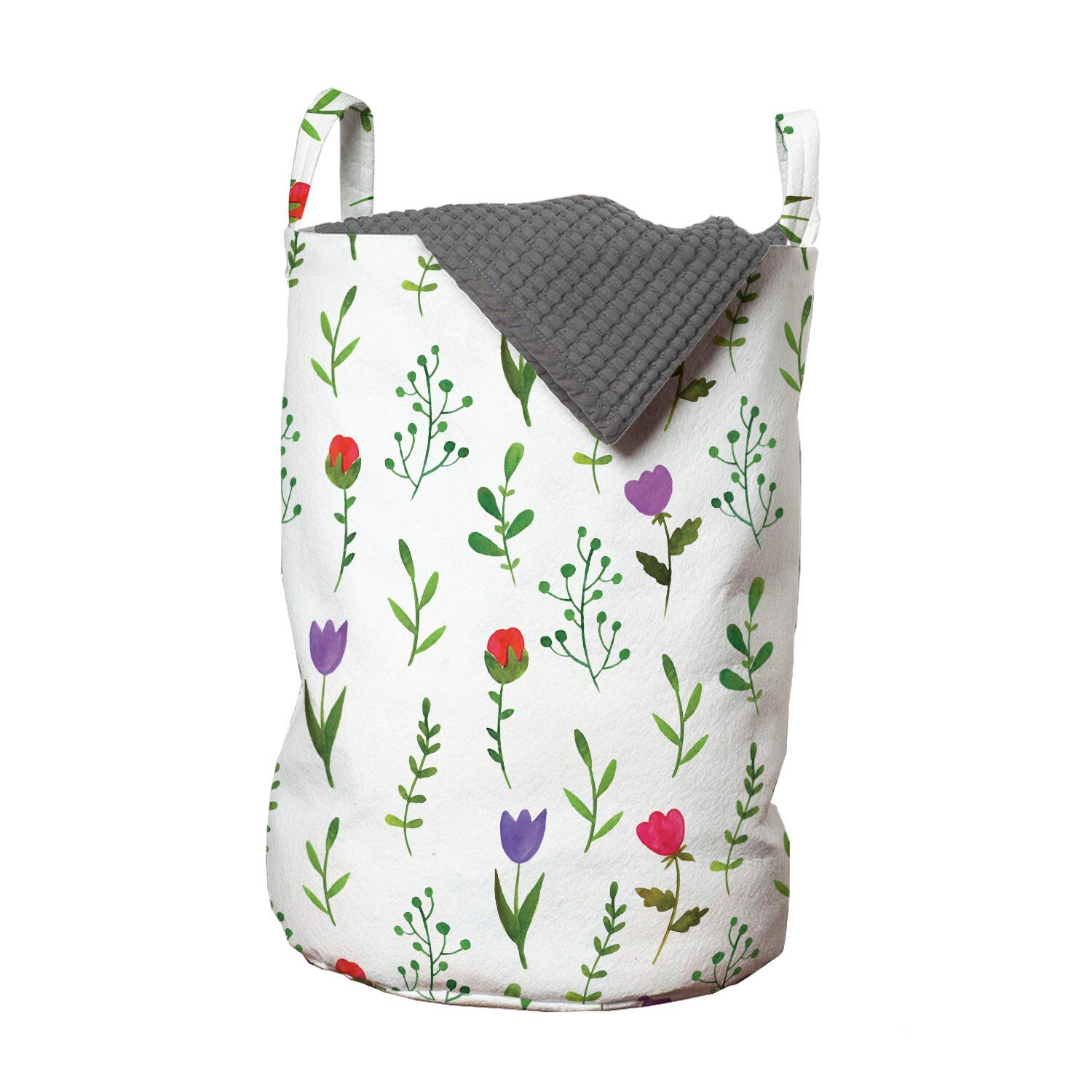 Abakuhaus Wäschesäckchen Wäschekorb mit Griffen Kordelzugverschluss für Waschsalons, Blumen Frühlings Erwachen Tulpen Knospen