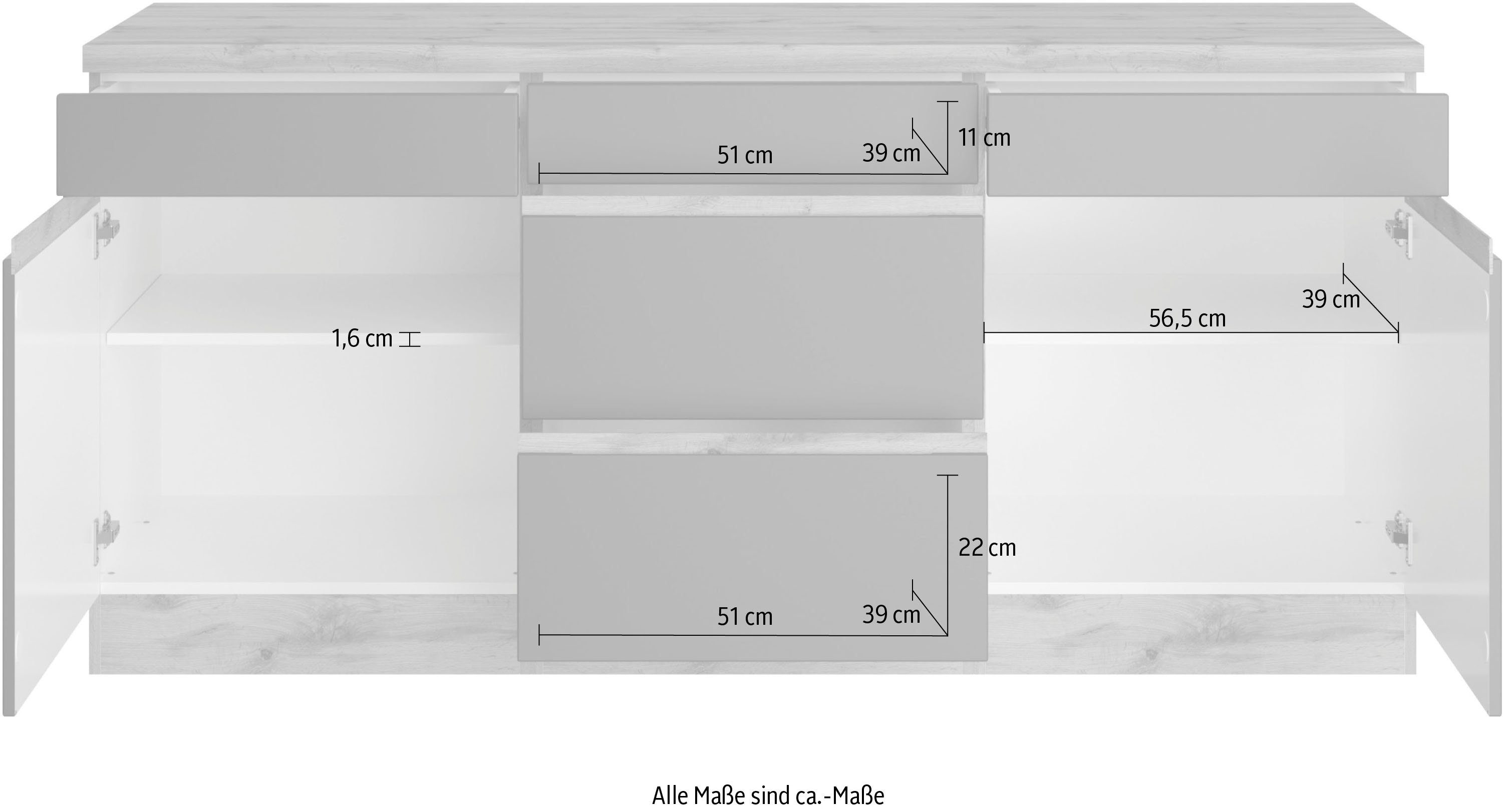 HELD wotaneiche cm, Riesa grafitgrau Breite Unterschrank MÖBEL 180 MDF-Fronten |