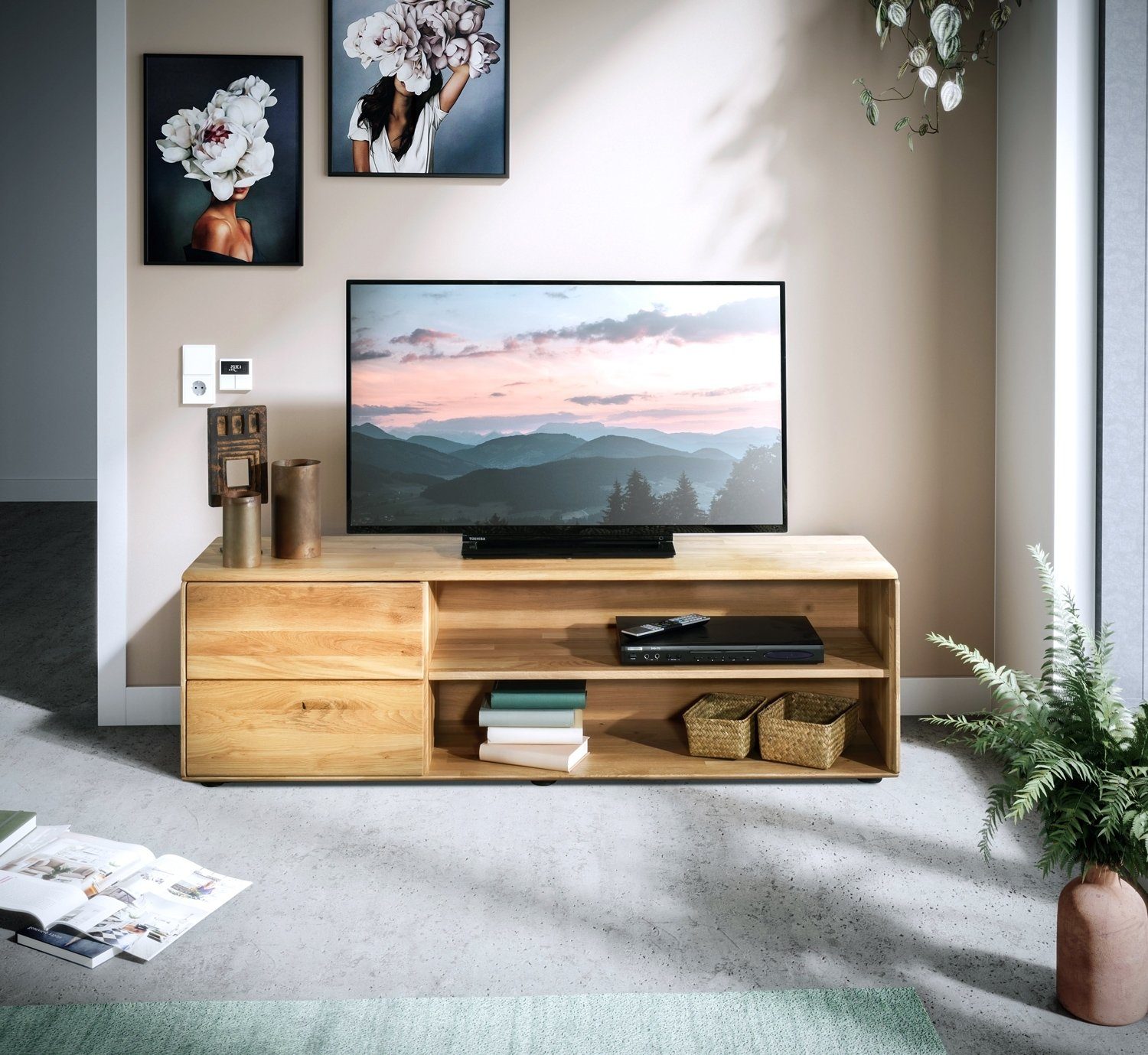 G+K Möbelvertriebs GmbH Lowboard BARNEY, Wildeiche massiv geölt, Push-to-Op günstig online kaufen