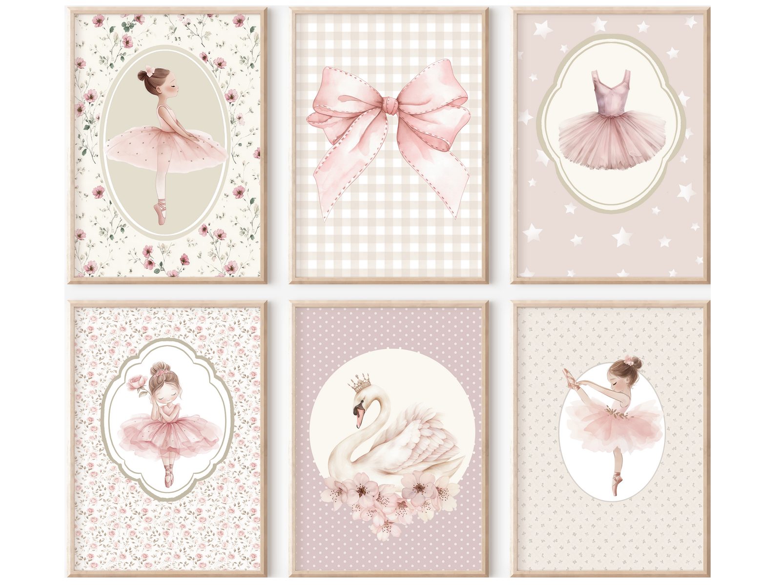 homestyle-accessoires Poster Kinderzimmer Bilderwand 6erSet Bilderset Babyzimmer BALLERINA BALLETT, - Ohne Bilderrahmen - Sorgfältige & sichere Verpackung