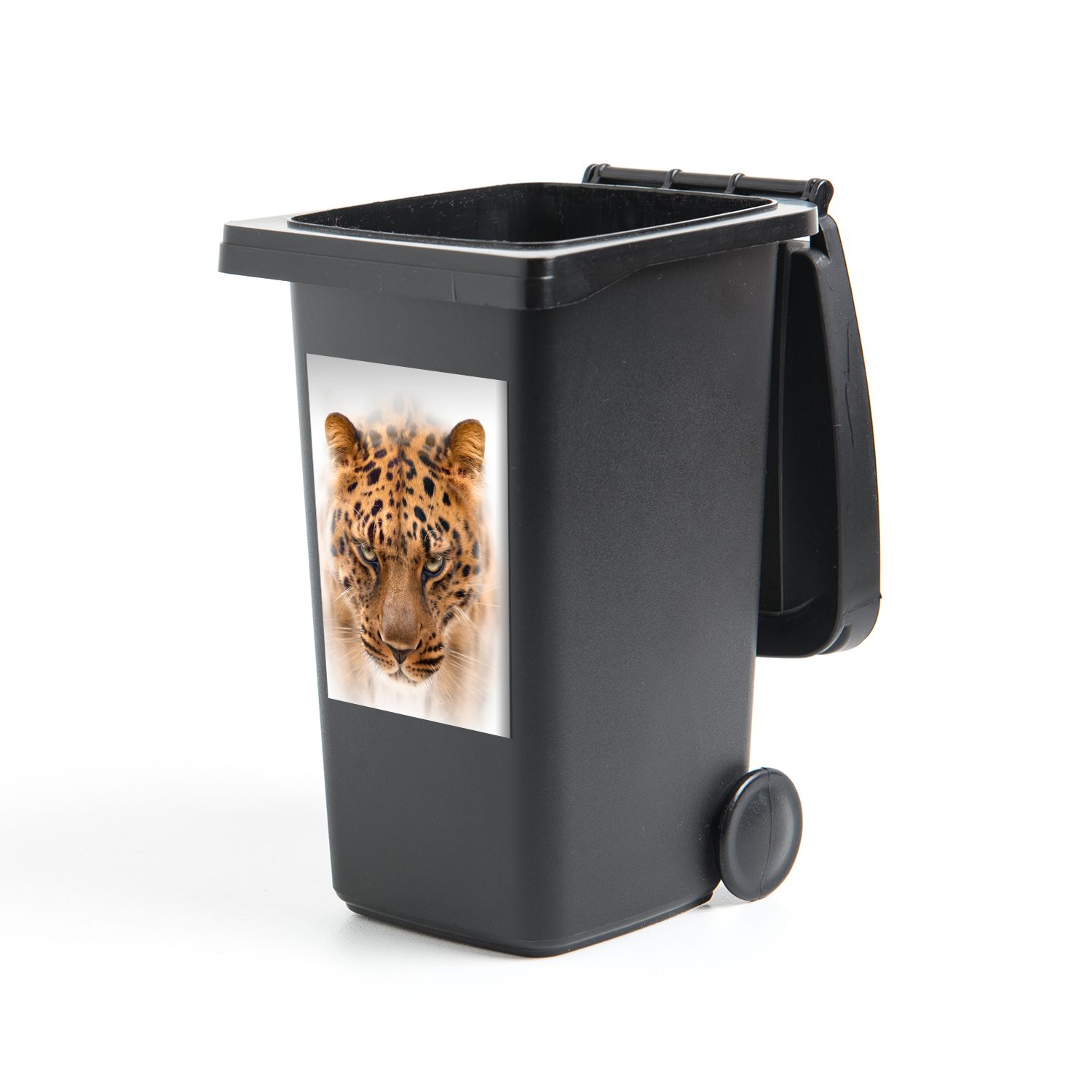 MuchoWow Wandsticker Leopard - Kopf - Weiß (1 St), Mülleimer-aufkleber, Mülltonne, Sticker, Container, Abfalbehälter