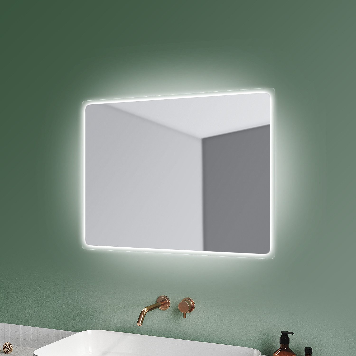 SONNI Badspiegel mit Beleuchtung, 80×60 cm,Wandschalter, Badezimmerspiegel, günstig online kaufen