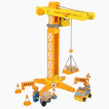 Small Foot Spielzeug-Kran Baukran mit Baustellenzubehör, (Set), aus Holz mit 360-Grad-Drehung und beweglichem Ausleger