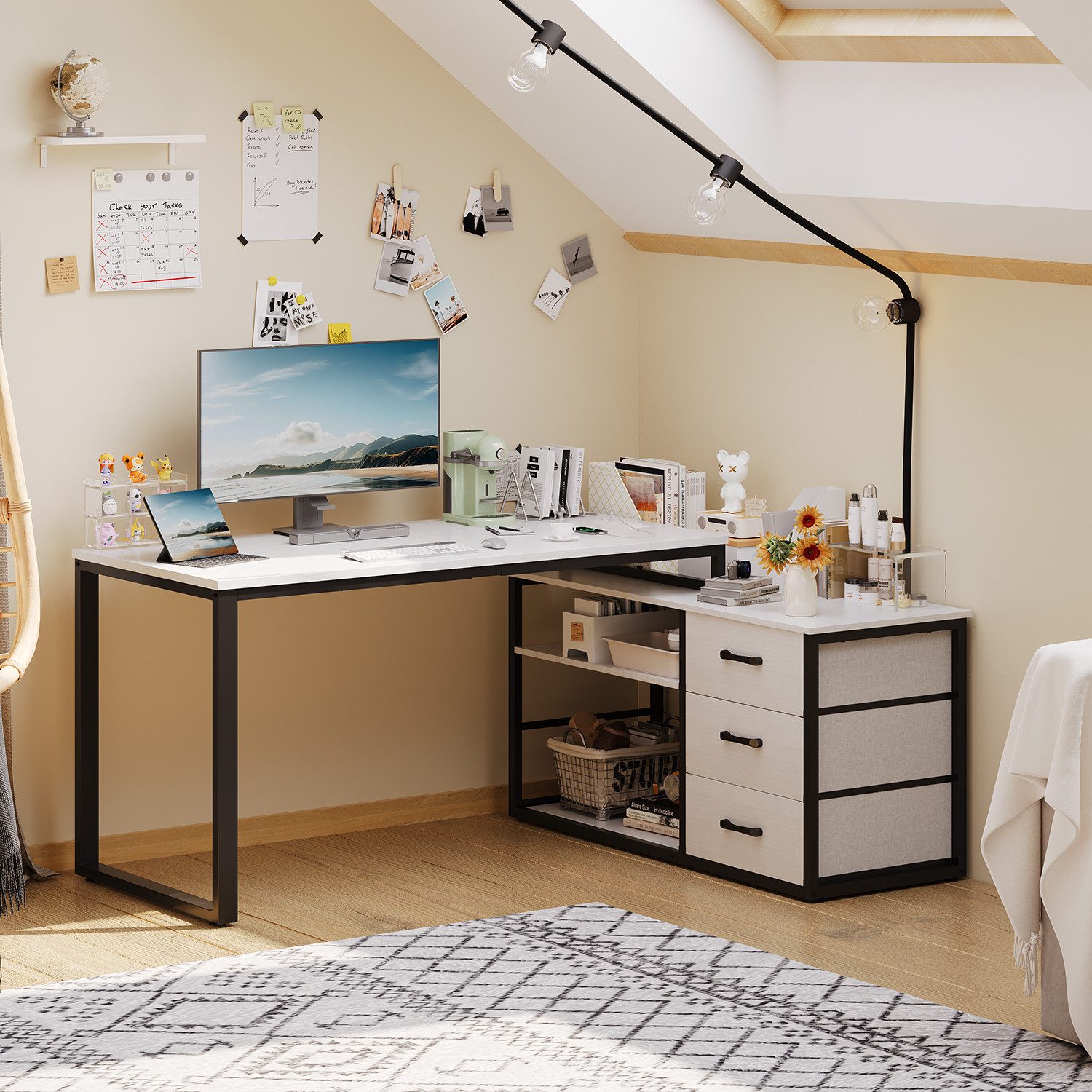 HOMALL Schreibtisch L-förmiger Eckschreibtisch mit USB-Anschluss und zwei S günstig online kaufen