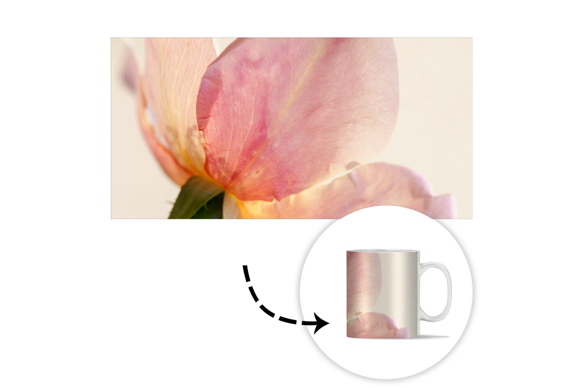 MuchoWow Tasse Eine noch junge Becher, Keramik, mit empfindliche Geschenk und Hintergrund, rosa Kaffeetassen, Teetasse, weißem Teetasse, Rose