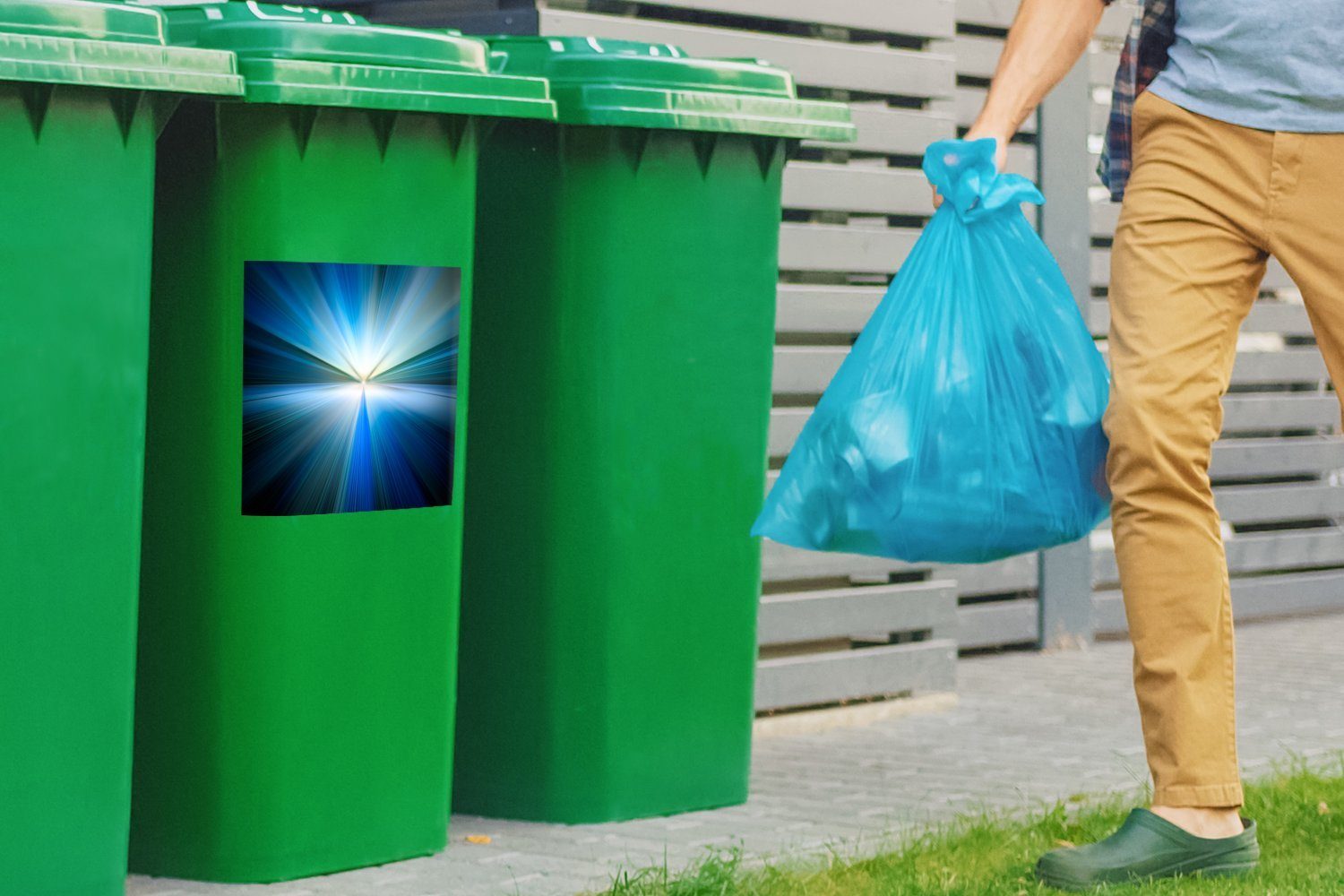 MuchoWow Wandsticker Abstraktes Bild blauem Mülltonne, Abfalbehälter Schimmer St), Mülleimer-aufkleber, Container, (1 Sticker, mit
