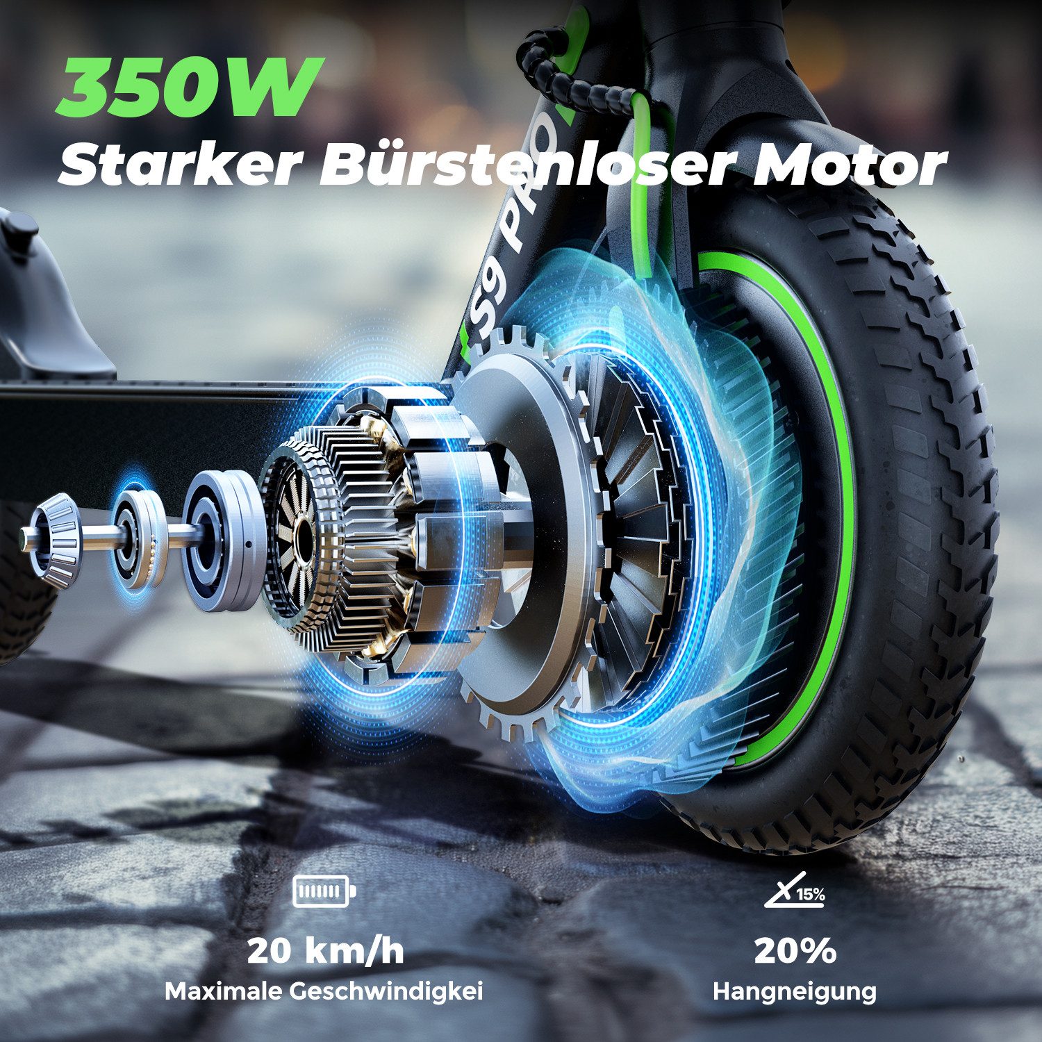 iSinwheel E-Scooter mit Straßenzulassung (ABE), 30 km Reichweite, 350,00 W, 20,00 km/h, Faltbar, Duales Bremssystem, Belastbar bis 120 kg