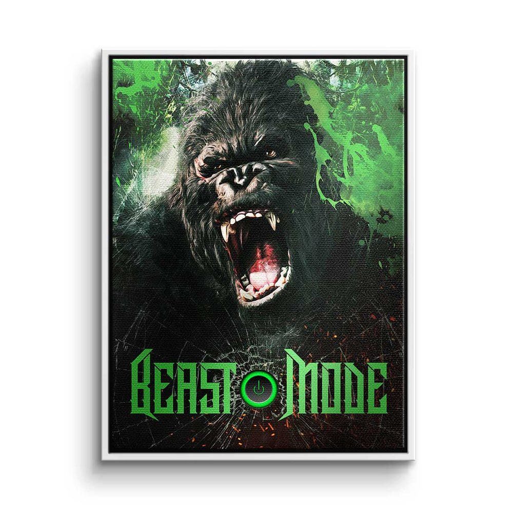 DOTCOMCANVAS® Leinwandbild Beast Mode Gorilla, Premium Leinwandbild - Motivation - Beast Mode Gorilla - Hustle - Bü weißer Rahmen