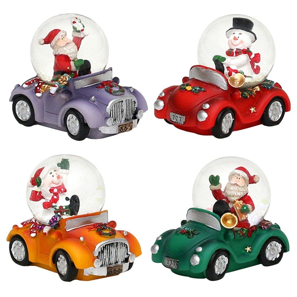 SIGRO Schneekugel Kinder Weihnachtsschneekugel Auto - Weihnachtsmann oder Schneemann (4 St), Dekokugel Souvenir - Figuren Dekorationsartikel - Geschenkartikel