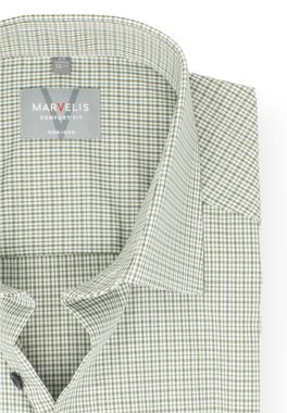 MARVELIS Kurzarmhemd Kurzarmhemd - Comfort Fit - Kariert - Olive Kontrastknöpfe