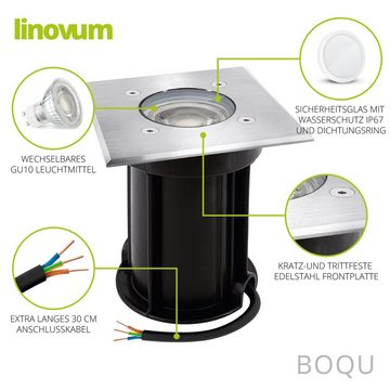 linovum LED Außen-Wandleuchte 4 x BOQU Bodeneinbaustrahler mit LED GU10 6W neutralweiss, Leuchtmittel inklusive, Leuchtmittel inklusive