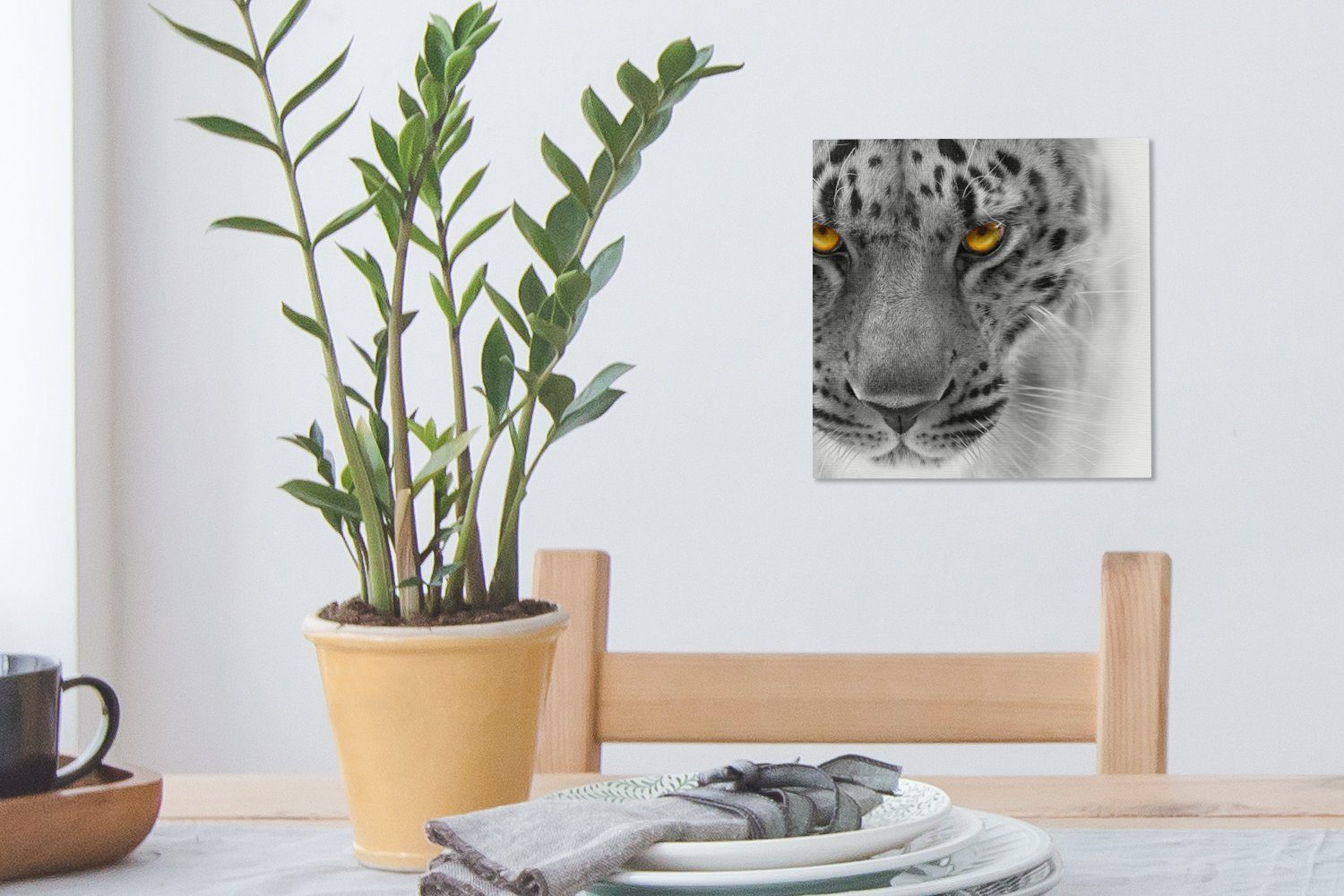 Weiß, Schlafzimmer Wohnzimmer Leinwandbild Schwarz St), für Leinwand (1 - - Augen - OneMillionCanvasses® Leopard Bilder