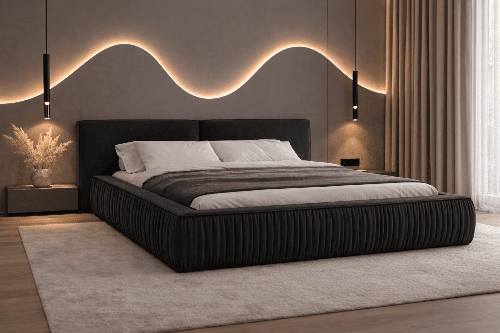 MOEBLO Polsterbett Bett 08 aus Samt (Modernes Doppelbett mit eleganter Kopfteilpolsterung, stabilem Rahmenbettgestell und großzügigem Stauraum – 180x200 cm Komfortables Stauraumbett für stilvolle Schlafzimmer - 180x200 cm, - Eleganz und Funktionalität in einem modernen Design), - (BxHxT): 207/227/247x94x240 cm