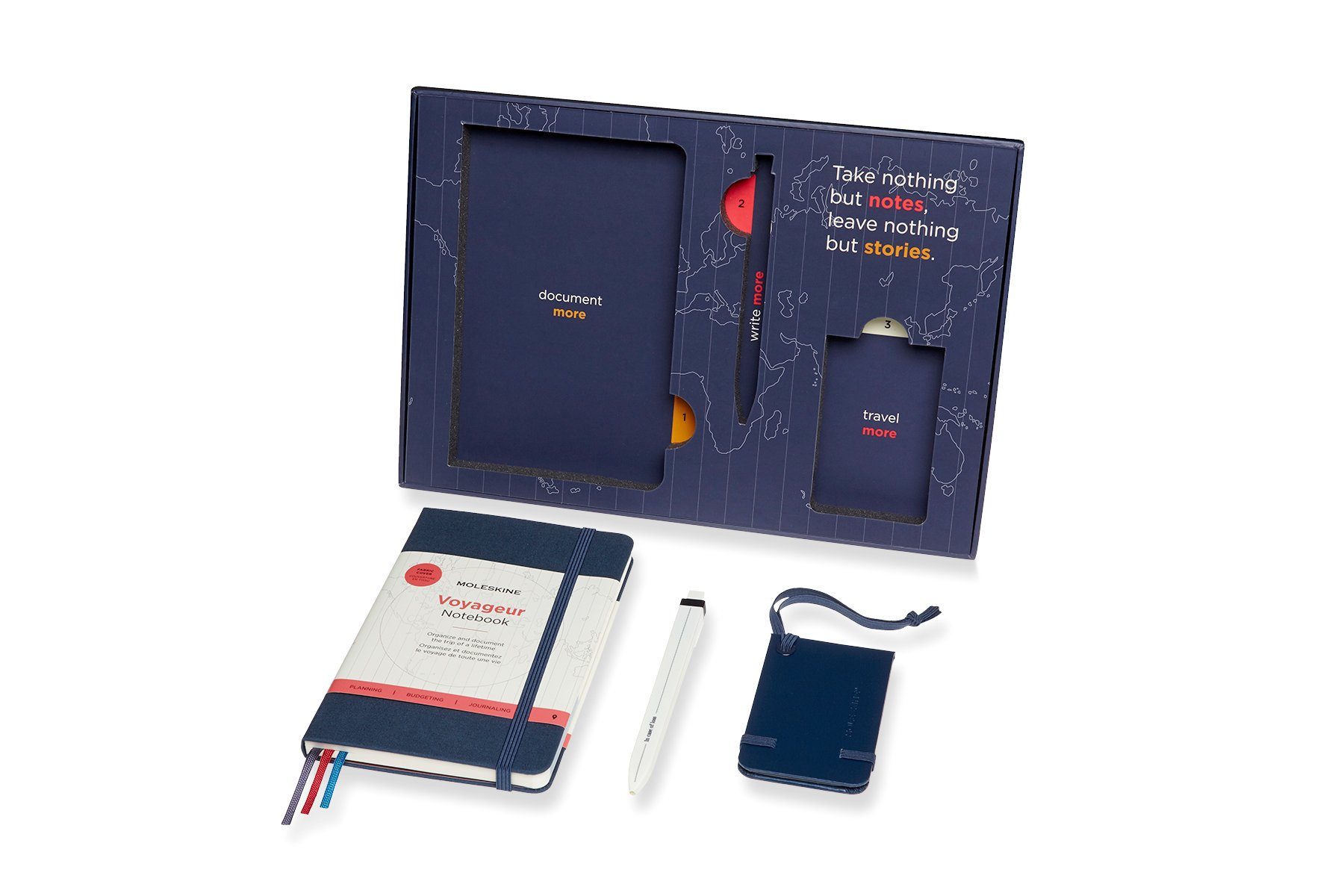 und Medium - Reisenotizbuch Liniert/Blanko - + Kugelschreiber MOLESKINE (Voyageur) Notizbuch, Gepäckanhänger Meerblau Reise-Set