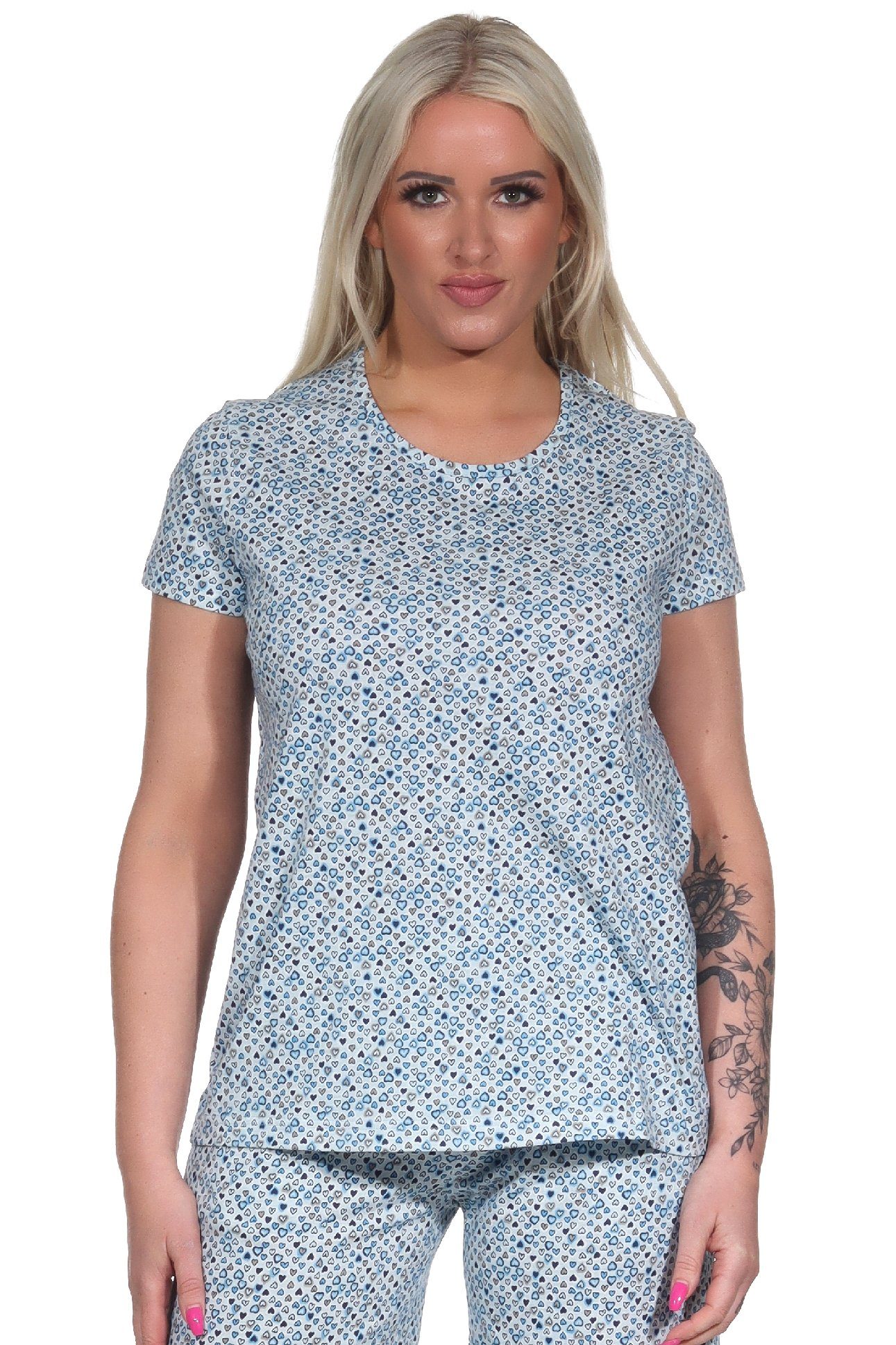 Normann Pyjama »Damen kurzarm Schlafanzug Oberteil Pyjama Shirt Mix & Match  in Herz Tupfen Optik - 122 904« online kaufen | OTTO