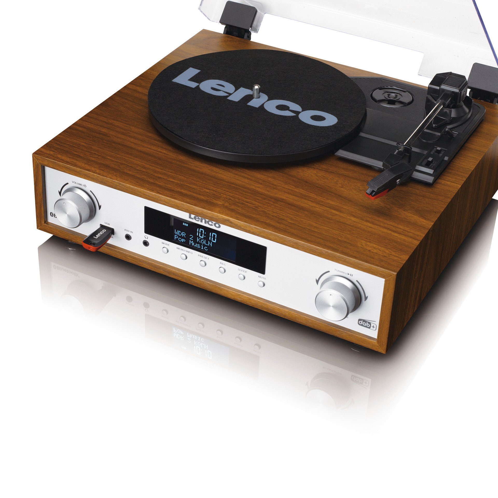 Plattenspieler Bluetooth MC-160WD Hifi-Set DAB+, Lenco (Bluetooth) und FM-Radio, Radioplattenspieler