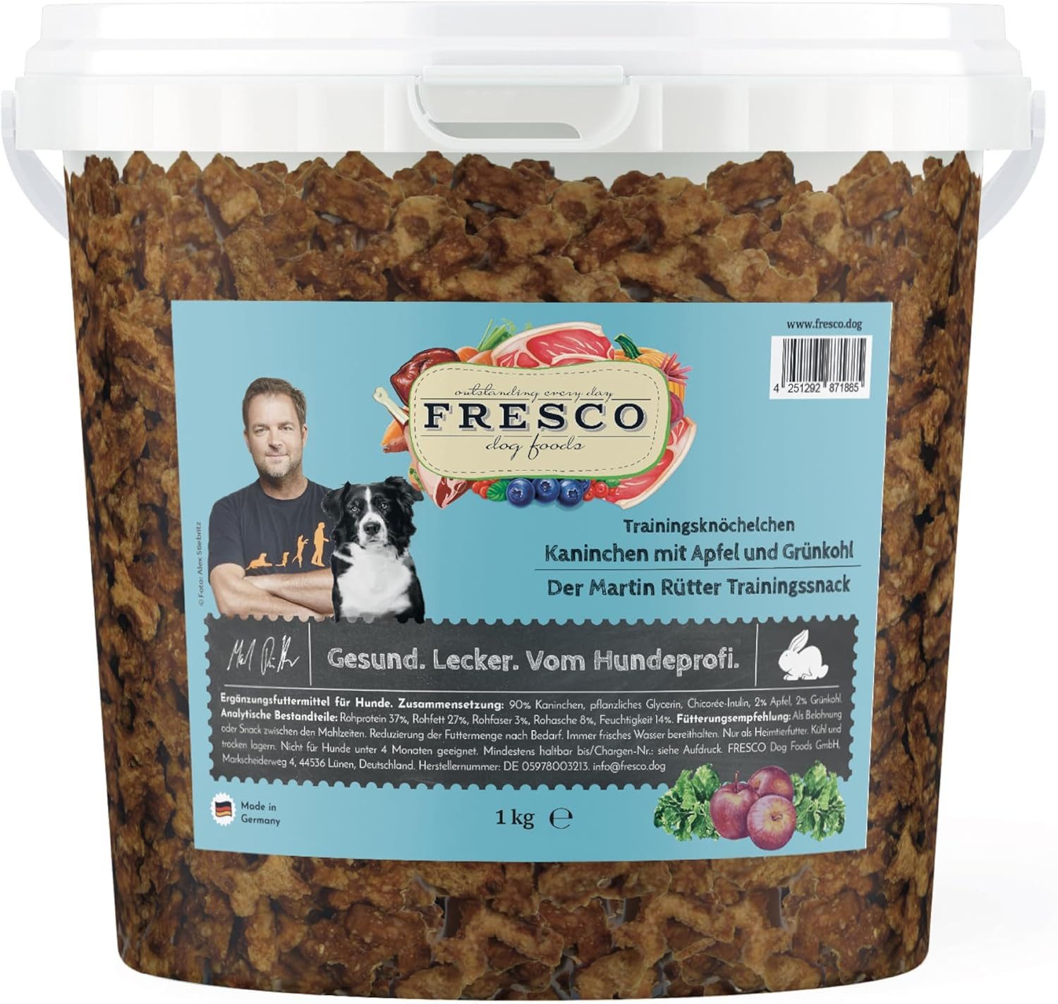 Fresco Dog Martin Rütter Trainingsknöchelchen 1kg, Hundeleckerli Kaninchen mit Apfel & Grünkohl, Snack für: Hunde, Getreidefrei & zuckerfrei