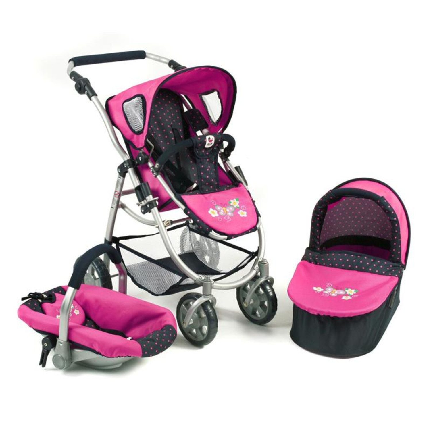 Puppenwagen 637 12 3 in 1 Kombi EMOTION ALL IN, Dots Navy-Pink