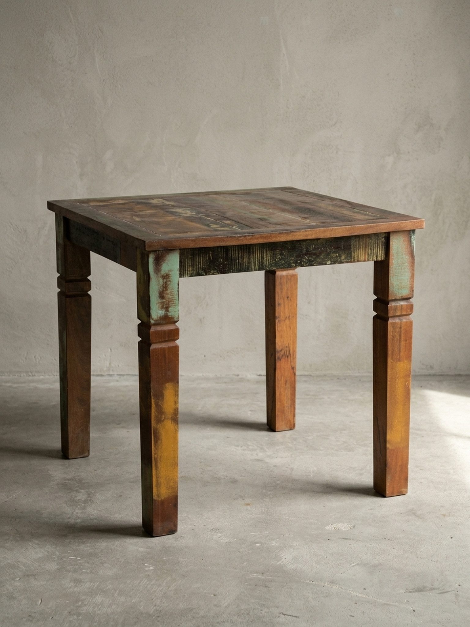 KADIMA DESIGN Esstisch Esszimmertisch KALKUTTA 80 x 80 x 76 cm Mango Shabby Chic (rechteckig, Küchentisch 4 Personen), Massiv-Holz, Design Landhaus Esstisch Bootsholz, Tisch für Esszimmer
