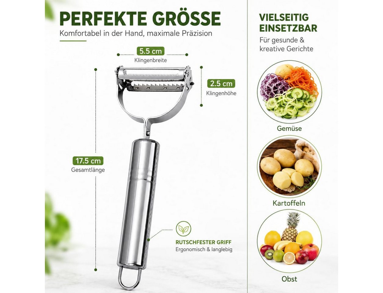 FELIXLEO Gemüseschneider 3 in 1 Sparschäler Julienneschneider Edelstahl Kartoffelschäler