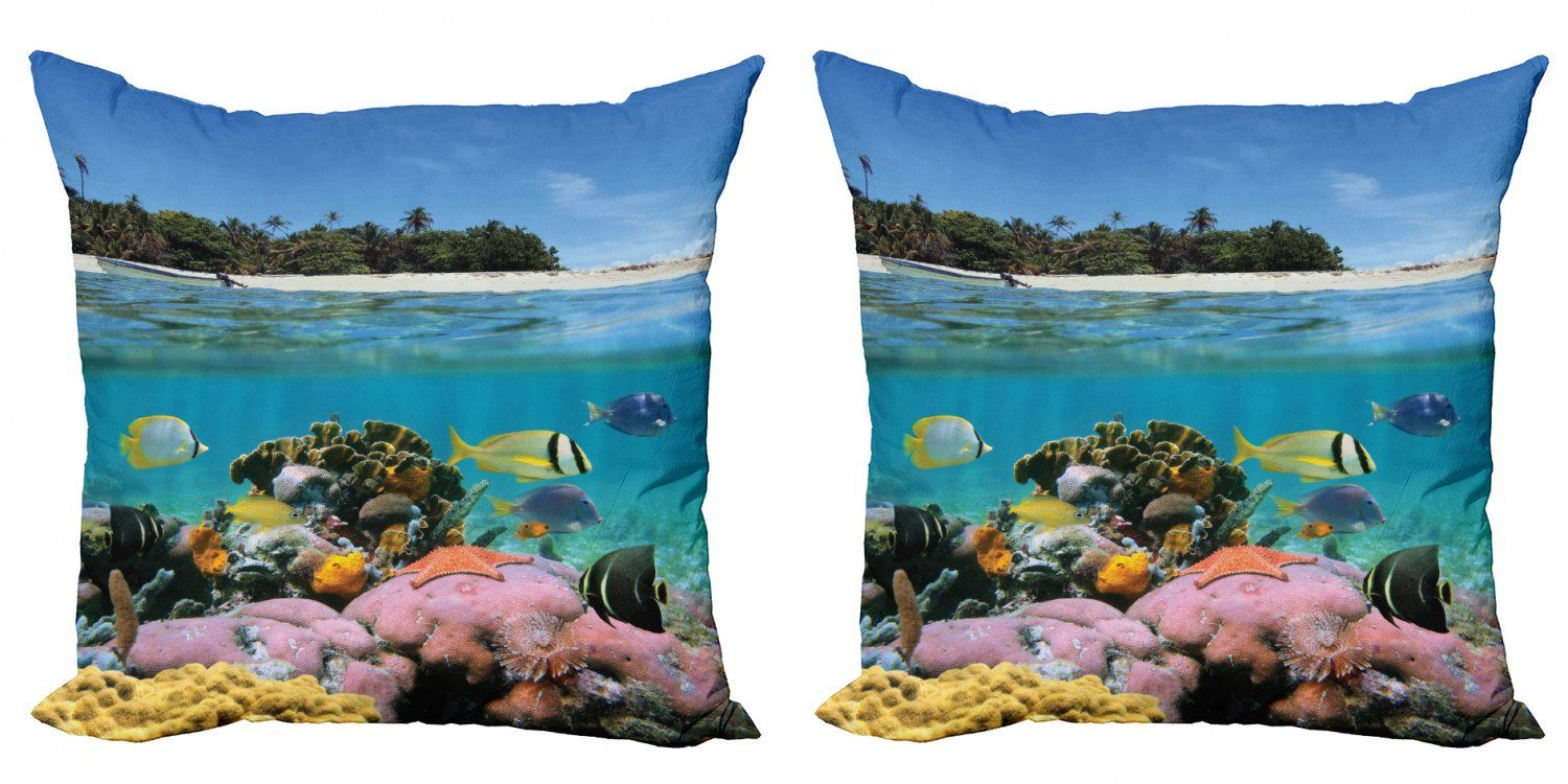 Kissenbezüge Modern Accent Doppelseitiger Digitaldruck, Zentralamerika (2 Stück), Abakuhaus Unterwasseransicht