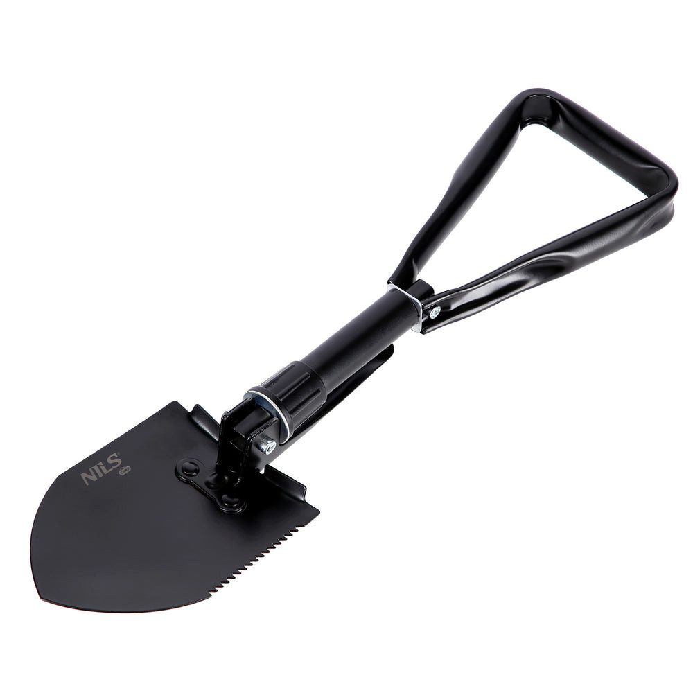 NILS CAMP Spaten Klappspaten Feldspaten Campingschaufel, (Spar-Set, 1-St., 47 x 12 cm klappbar), faltbar, Säge, Pickel, Stahl, inkl. Hülle