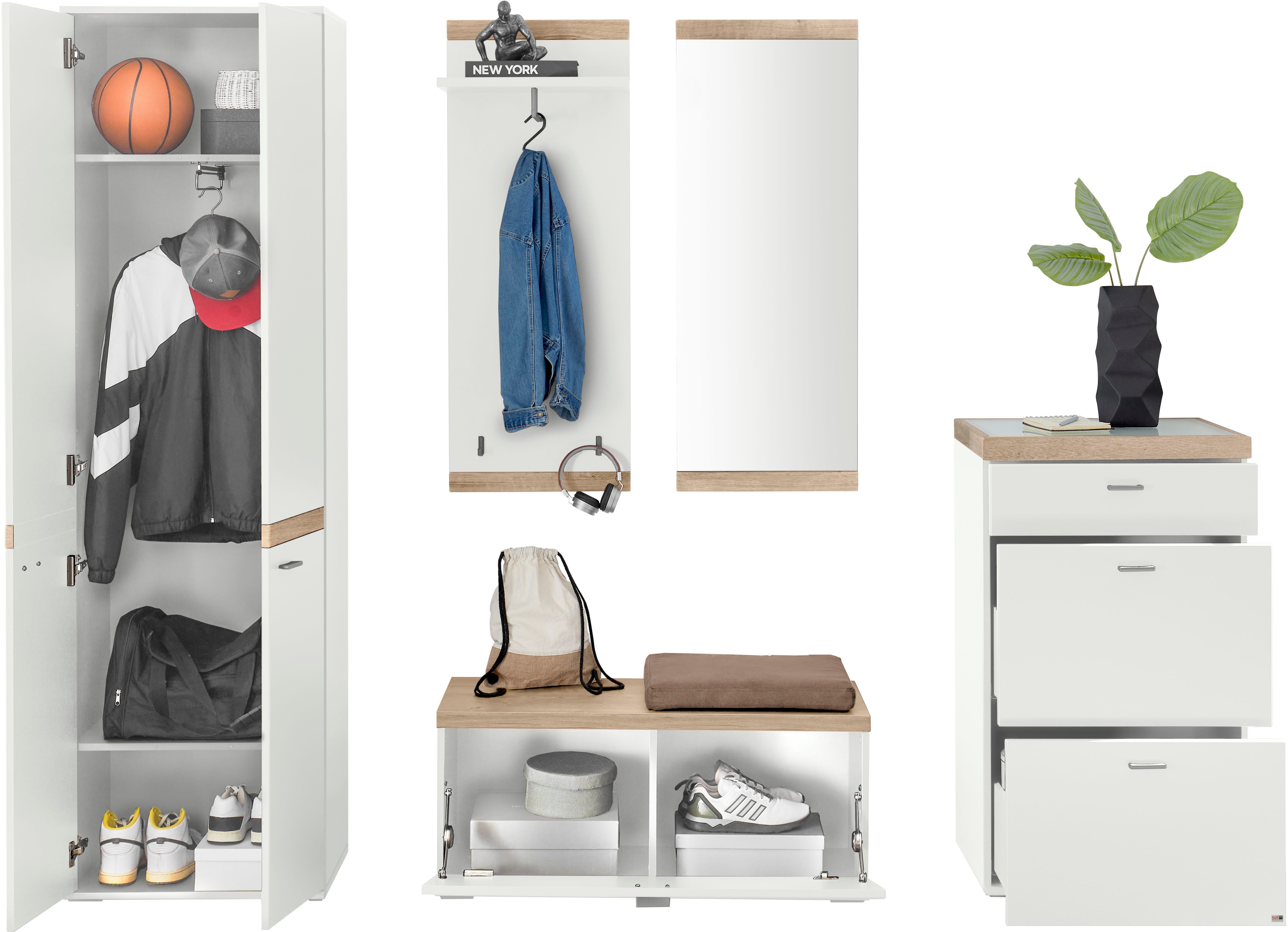 set one by Musterring Kompaktgarderobe Lancaster Dielen (5-St) bestehend aus 5 Teilen, in zwei Farben erhältlich, Gesamtbreite 240 cm