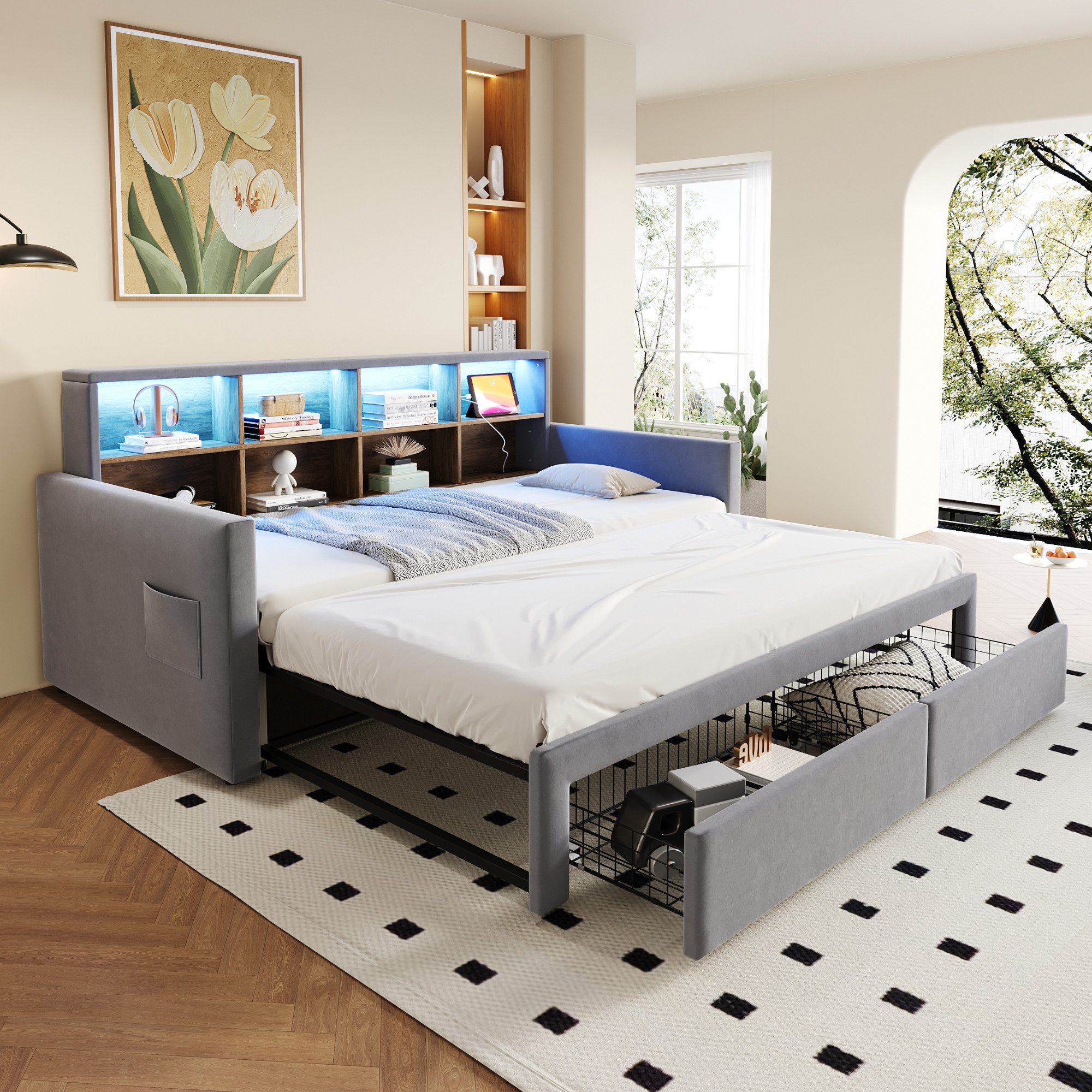 OKWISH Schlafsofa Polsterbett Funktionsbett, mit LED-Kopfteil, Steckdosen & günstig online kaufen