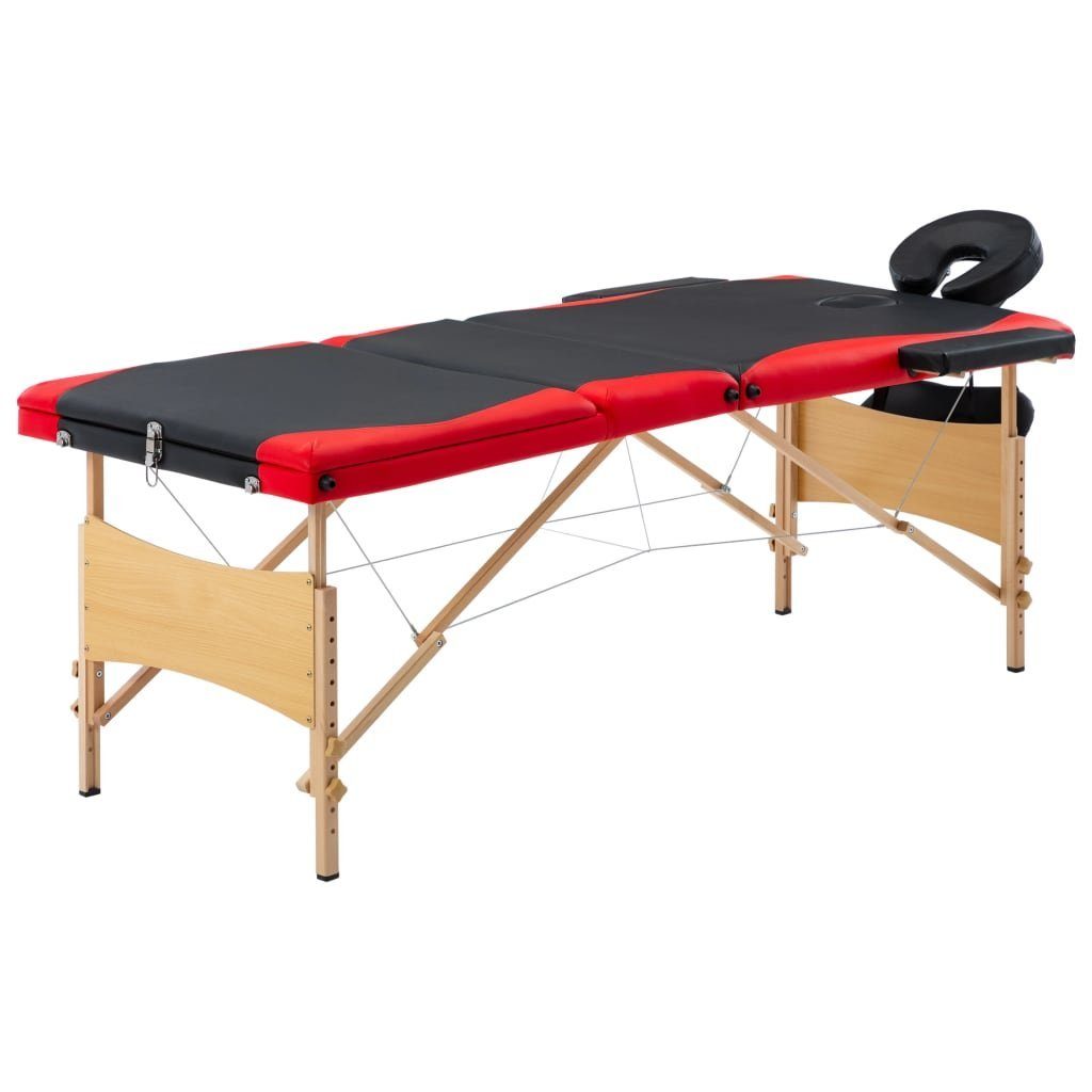 vidaXL Massageliege Massagetisch Klappbar 3 Zonen Holz Schwarz und Rot