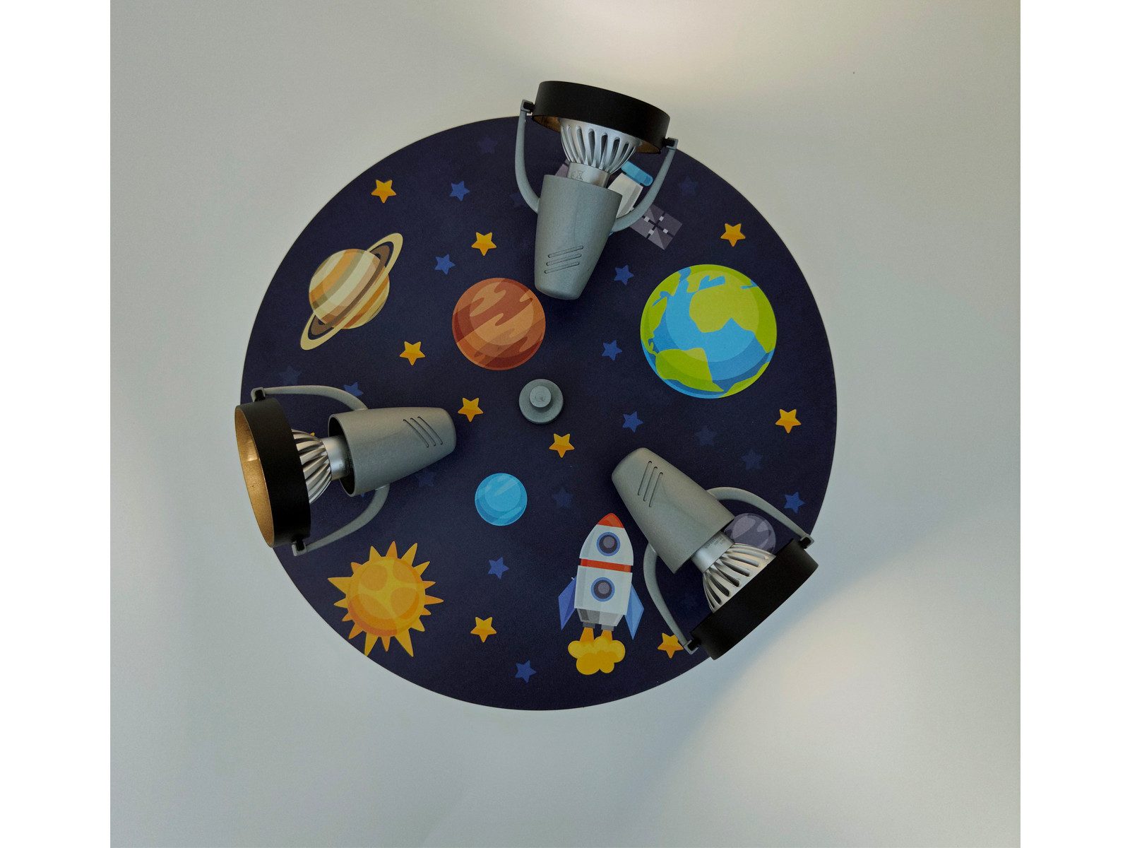 niermann LED Deckenstrahler, Dimmfunktion, LED wechselbar, Über Schalter in 3 Stufen dimmbar, Warmweiß, Coole Weltall Kinder-Lampe für die Decke im Jugendzimmer Ø 35cm