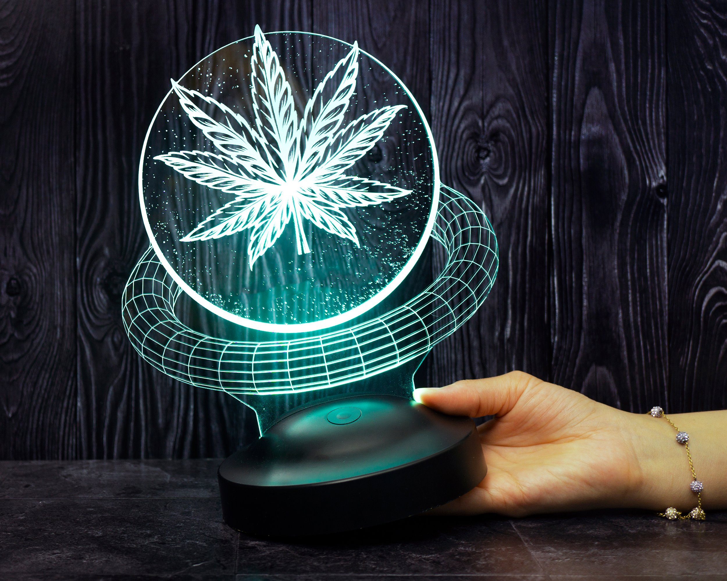 Geschenkelampe LED Nachttischlampe fest Lustiges Cannabis integriert, Fans, Baum Geschenk Nachtlicht Leuchte Farben 3D Cannabis Geschenk, Weed Fans für Cannabis 7