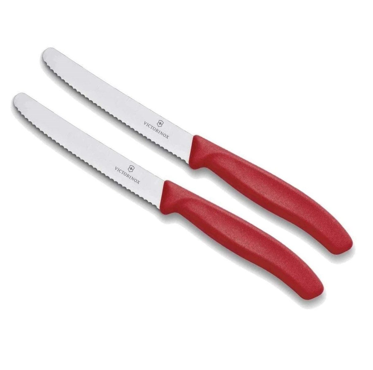 Tafelmesser Wellenschliff, Tafelmesser, Ergonomischer Griff, (2er Set Rot)